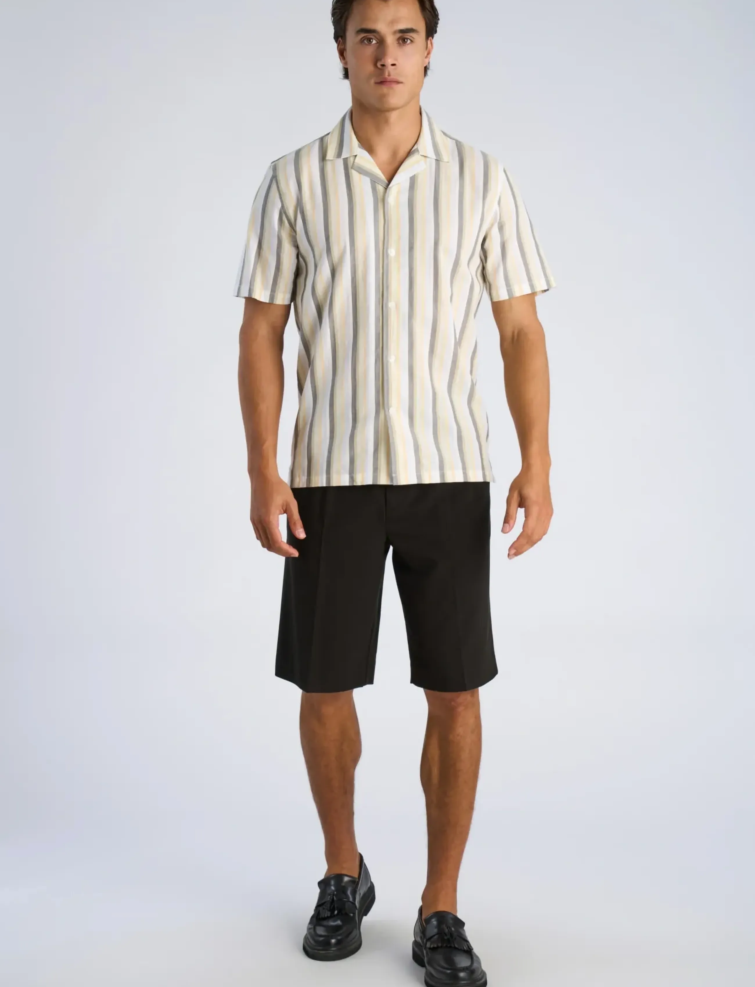 Lindbergh Multi striped shirt S/S - Kortærmede skjorter - OLIVE STONE / yellow