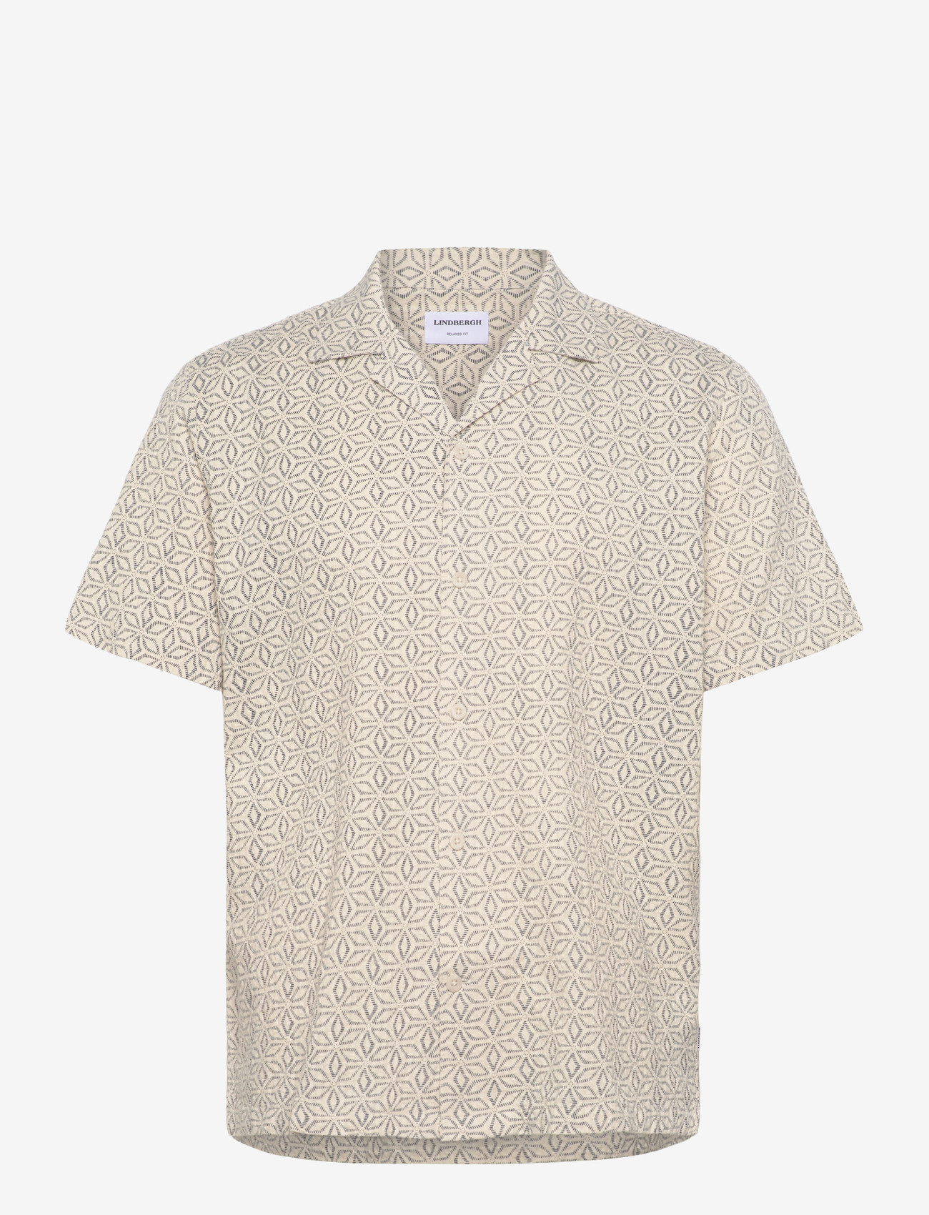 Lindbergh - Two color structure cotton/linen sh - short-sleeved shirts - off white - 1
