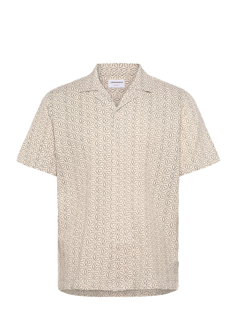Lindbergh - Two color structure cotton/linen sh - kortærmede skjorter - off white - 1