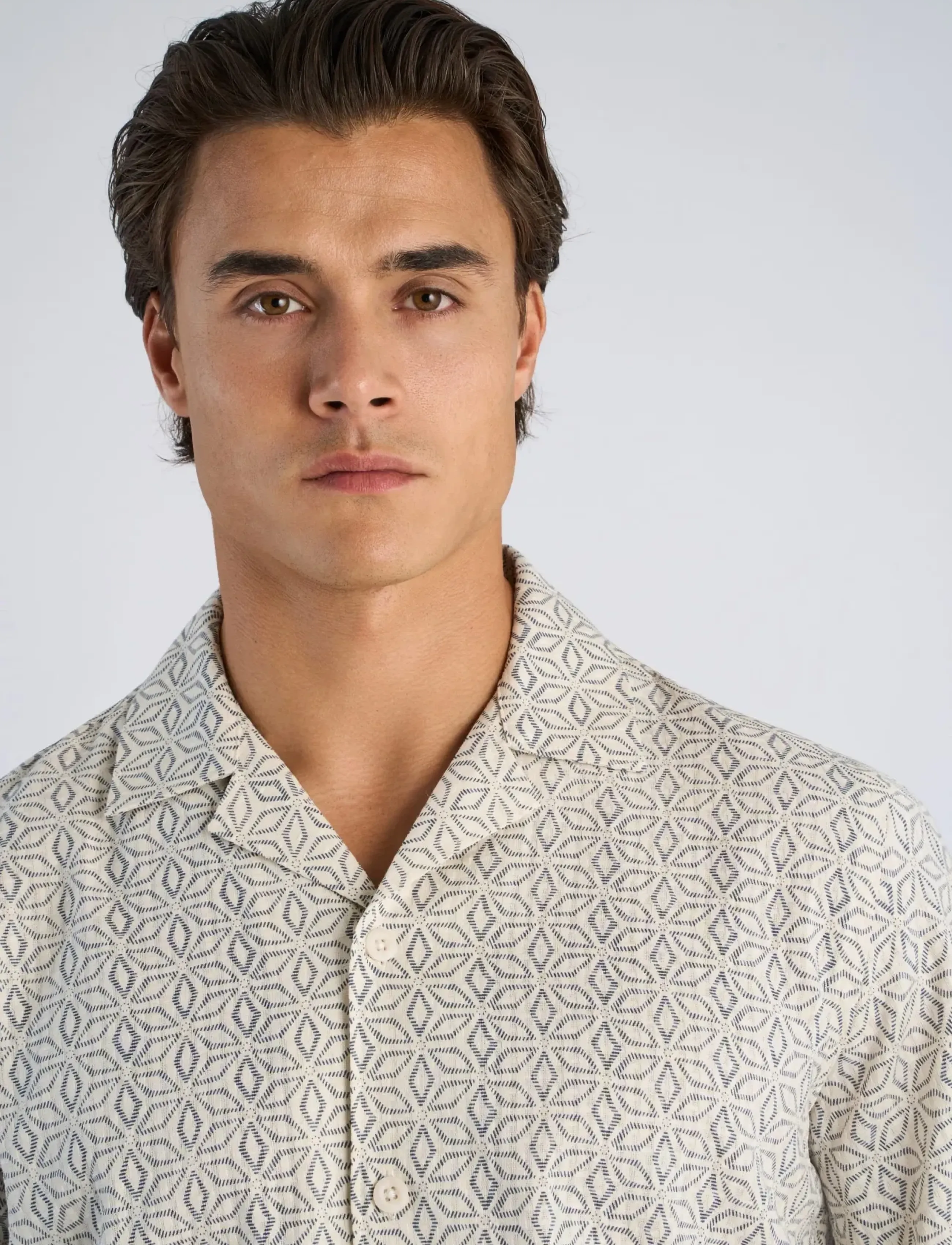 Lindbergh - Two color structure cotton/linen sh - short-sleeved shirts - off white - 5