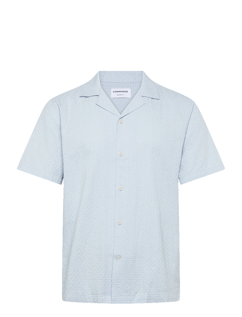 Lindbergh - Two color structure cotton/linen sh - kortærmede skjorter - pastel blue - 1
