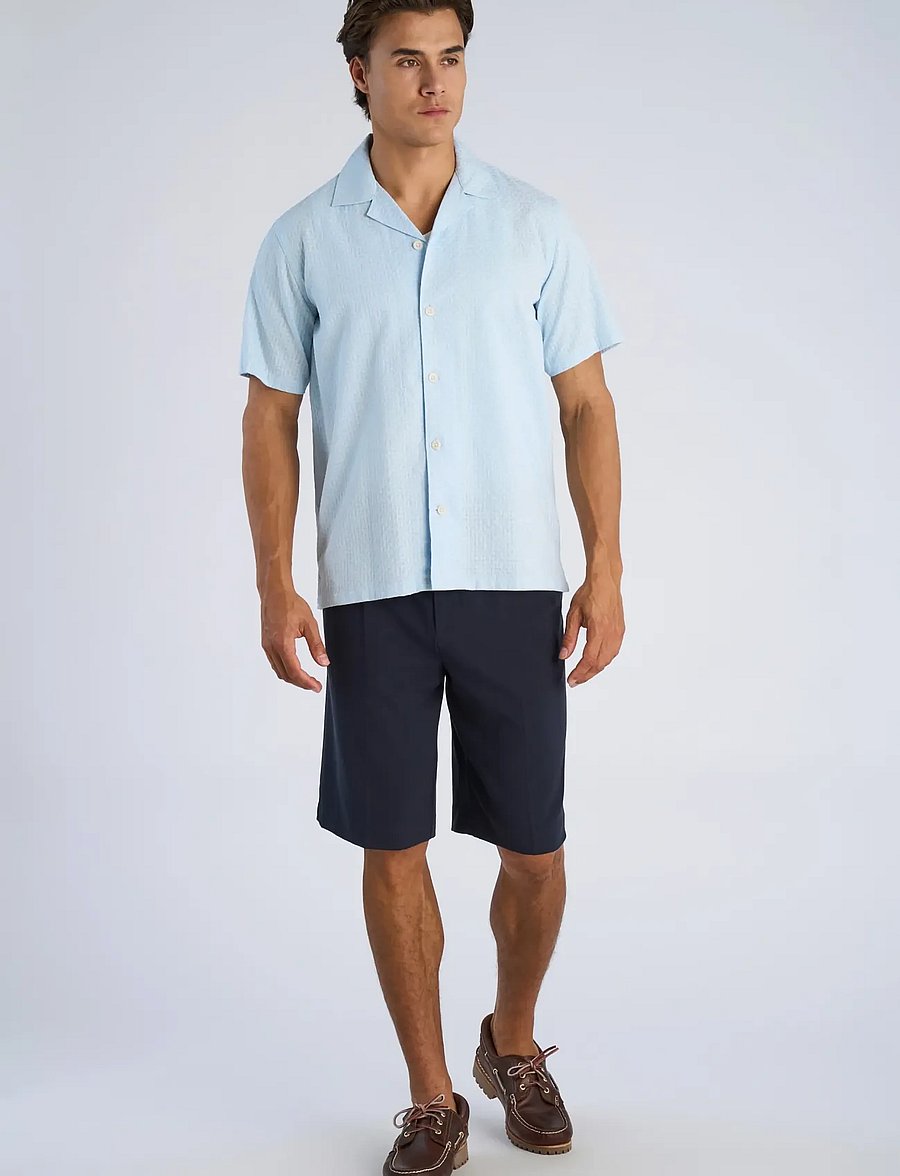 Lindbergh - Two color structure cotton/linen sh - kortärmade skjortor - pastel blue - 0