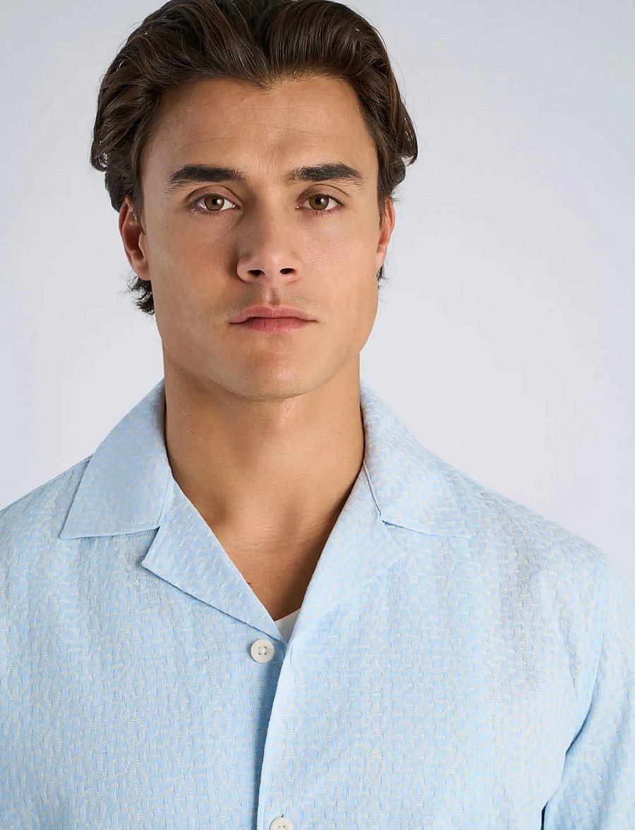 Lindbergh - Two color structure cotton/linen sh - kortärmade skjortor - pastel blue - 5