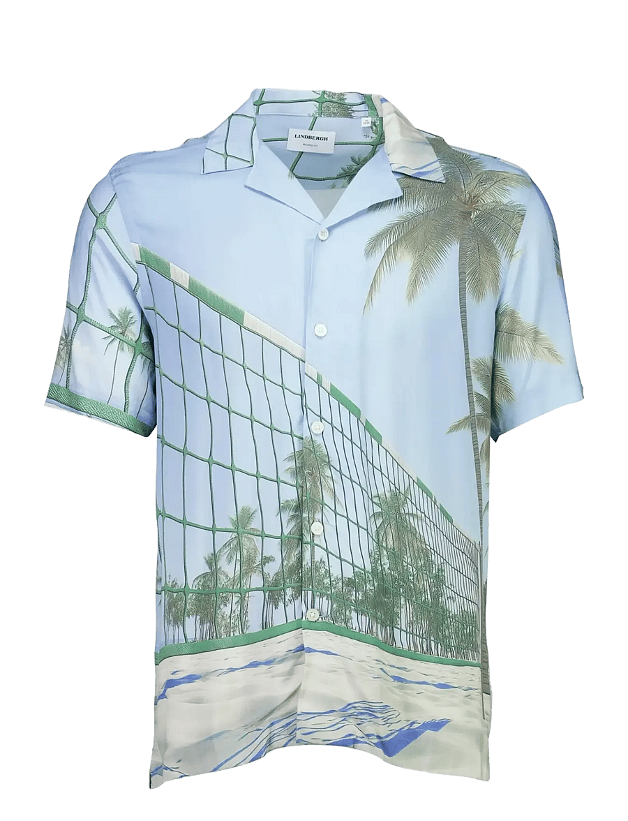 Lindbergh - AOP summer viscose shirt S/S - mønstrede skjorter - lt sky blue - 1