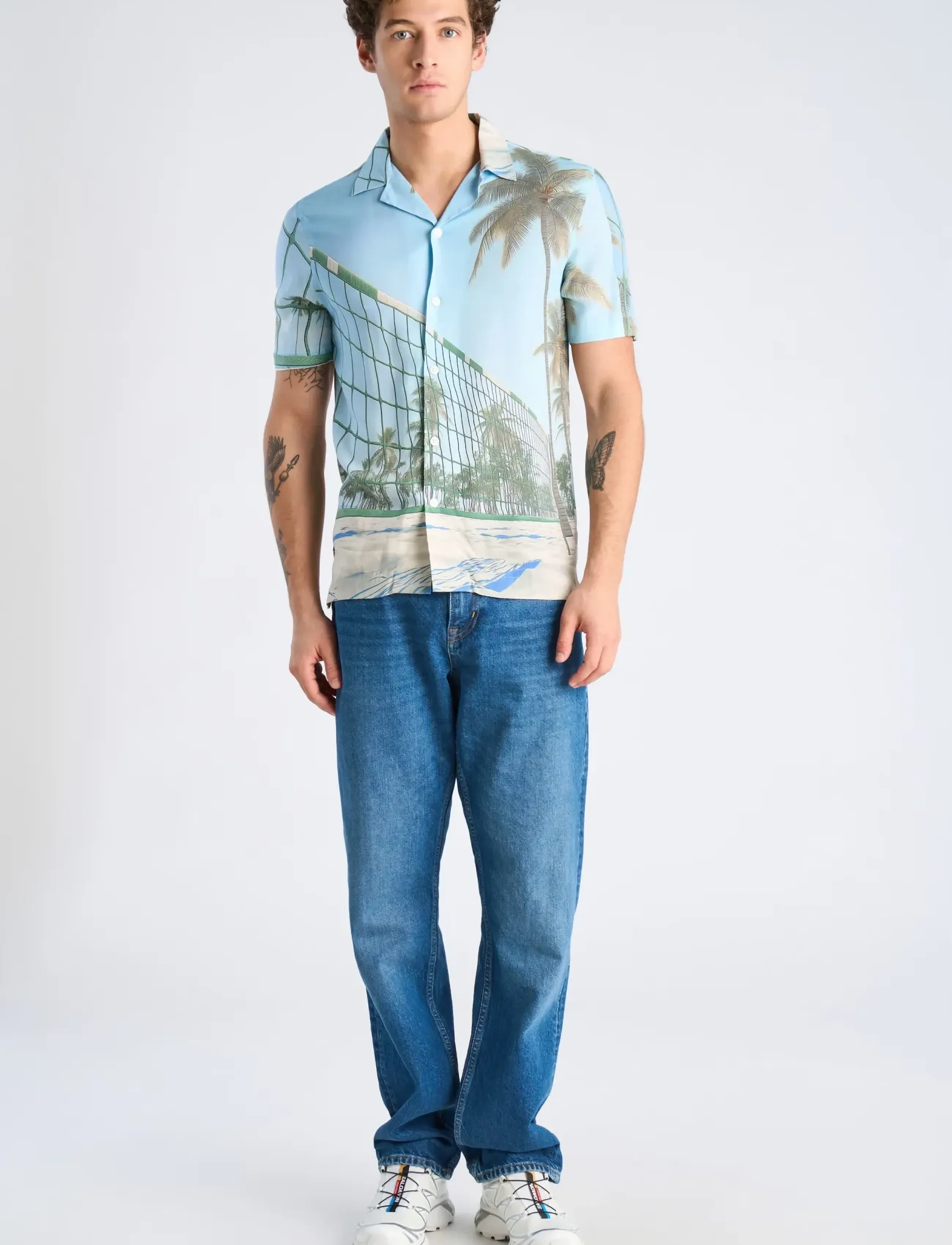 Lindbergh Aop Summer Viscose Shirt S/S, S, Blue, Skjorter > Afslappet Shirts, Herre