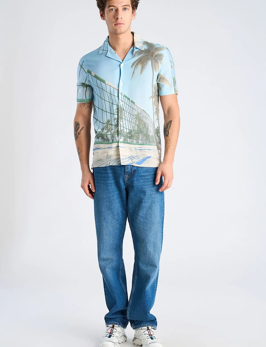 Lindbergh - AOP summer viscose shirt S/S - mønstrede skjorter - lt sky blue - 0