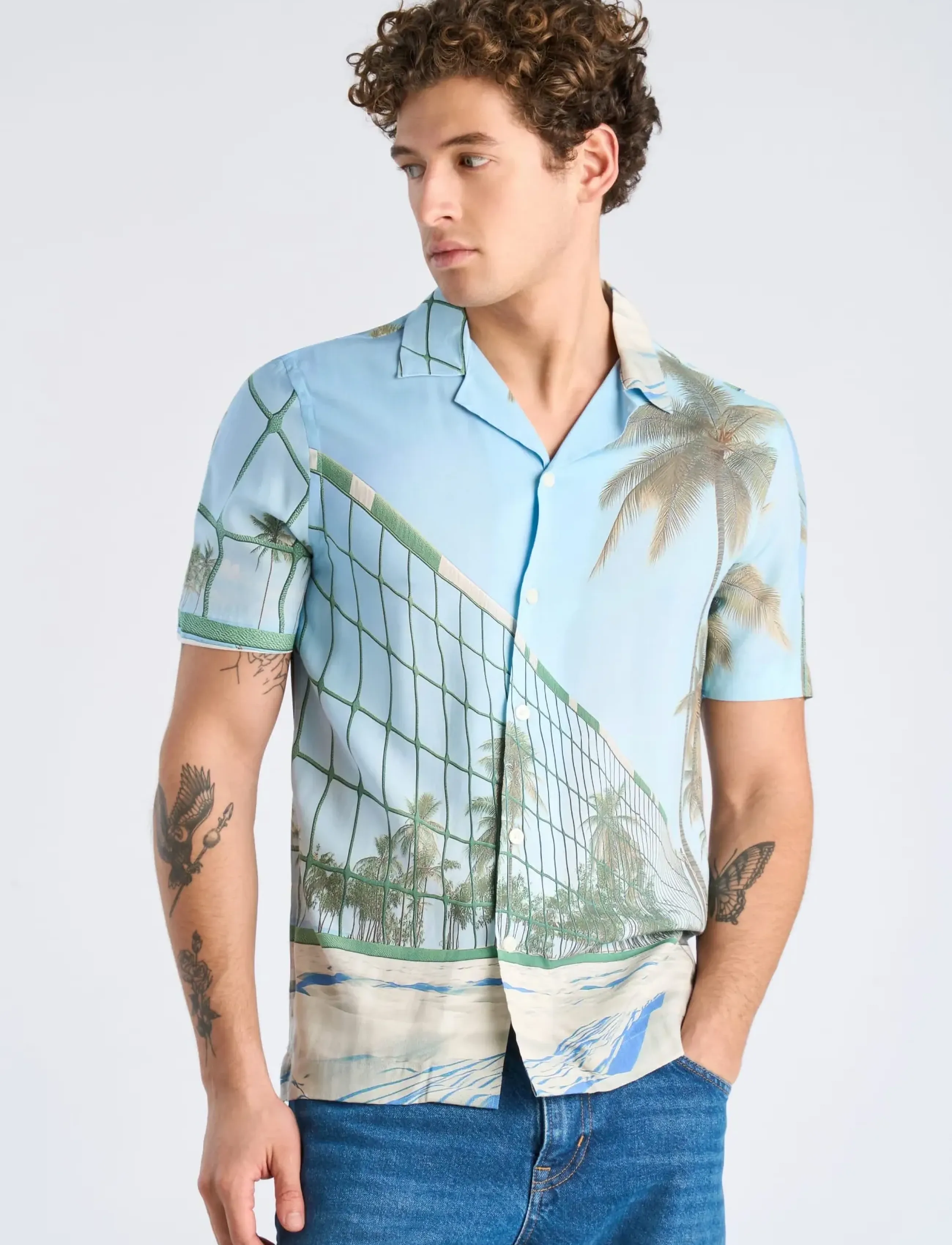 Lindbergh - AOP summer viscose shirt S/S - mønstrede skjorter - lt sky blue - 3