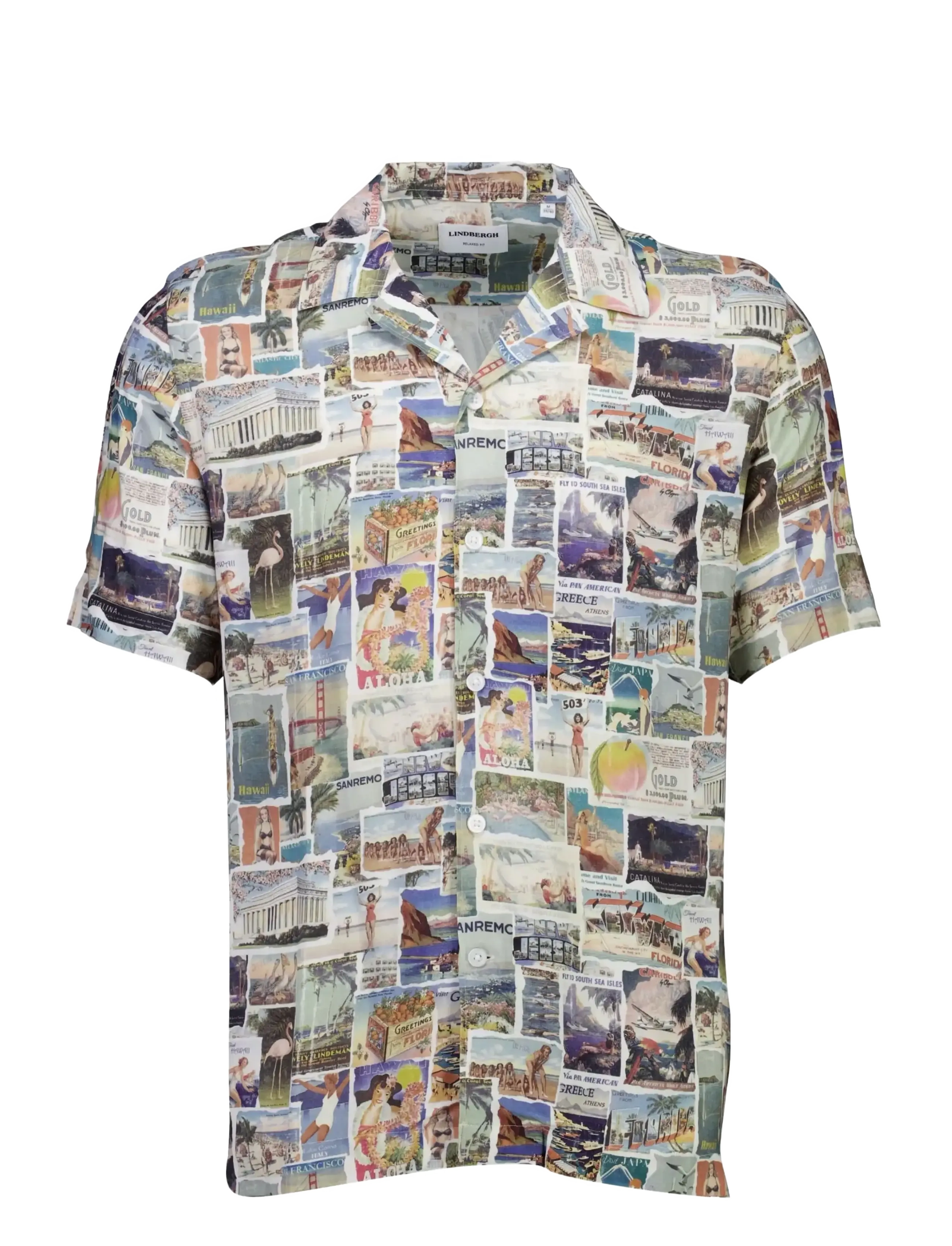Lindbergh AOP vintage viscose shirt S/S - Lindbergh - WHITE / cream