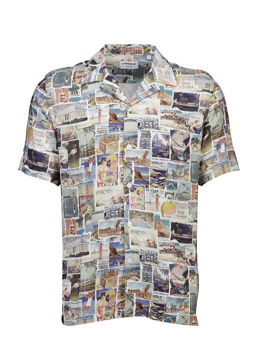 Lindbergh - AOP vintage viscose shirt S/S - mønstrede skjorter - white - 1