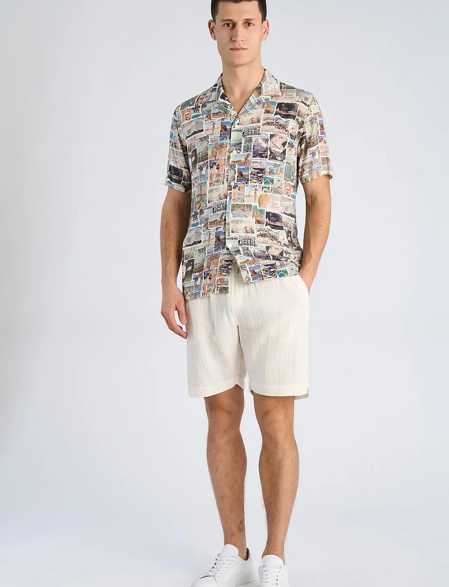 Lindbergh - AOP vintage viscose shirt S/S - mønstrede skjorter - white - 0