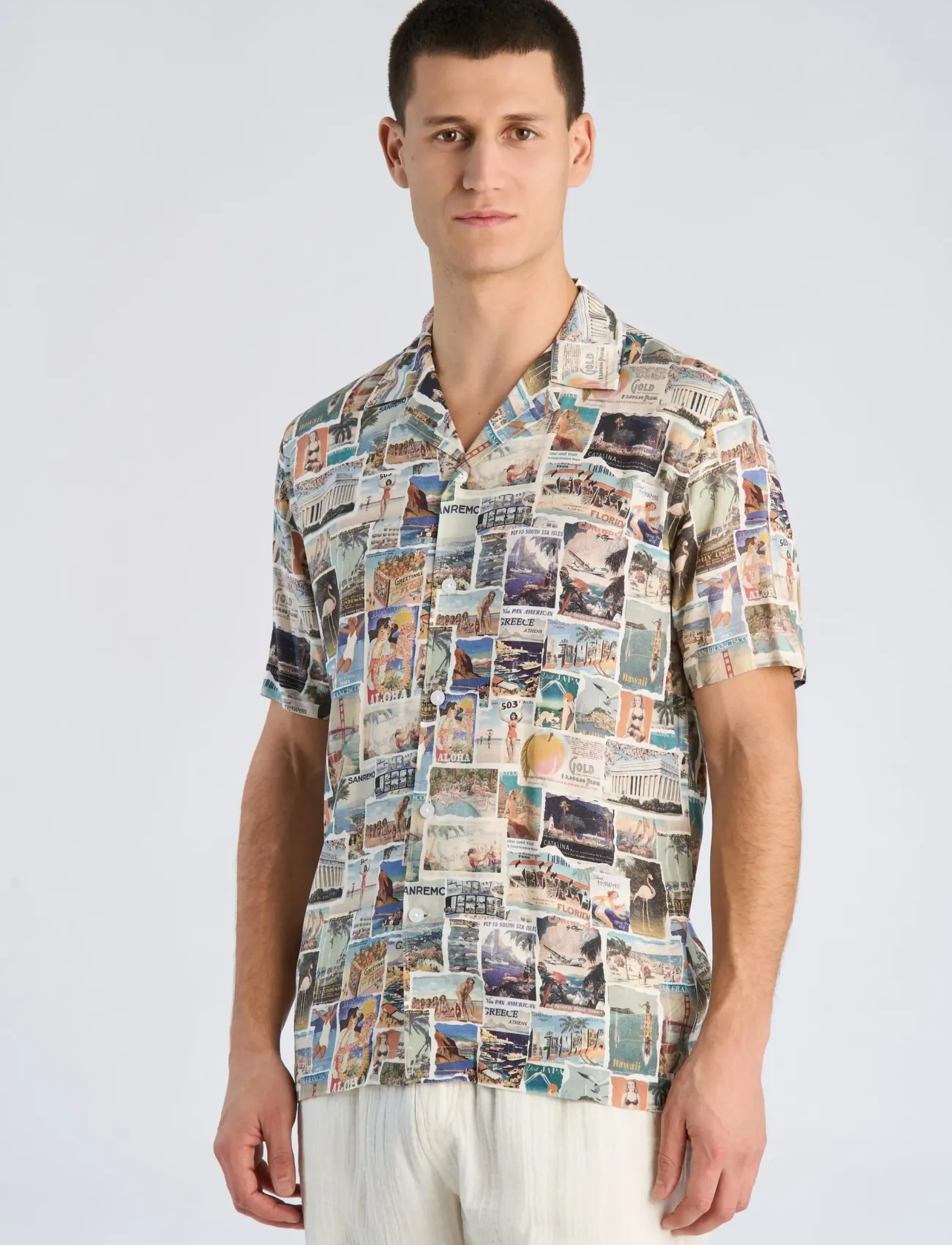 Lindbergh - AOP vintage viscose shirt S/S - mønstrede skjorter - white - 3