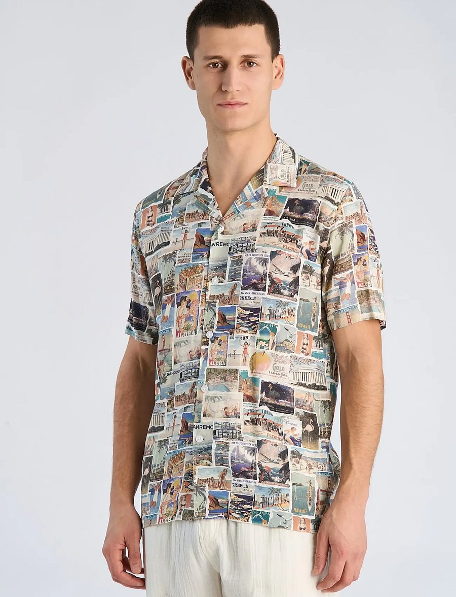 Lindbergh - AOP vintage viscose shirt S/S - mønstrede skjorter - white - 3