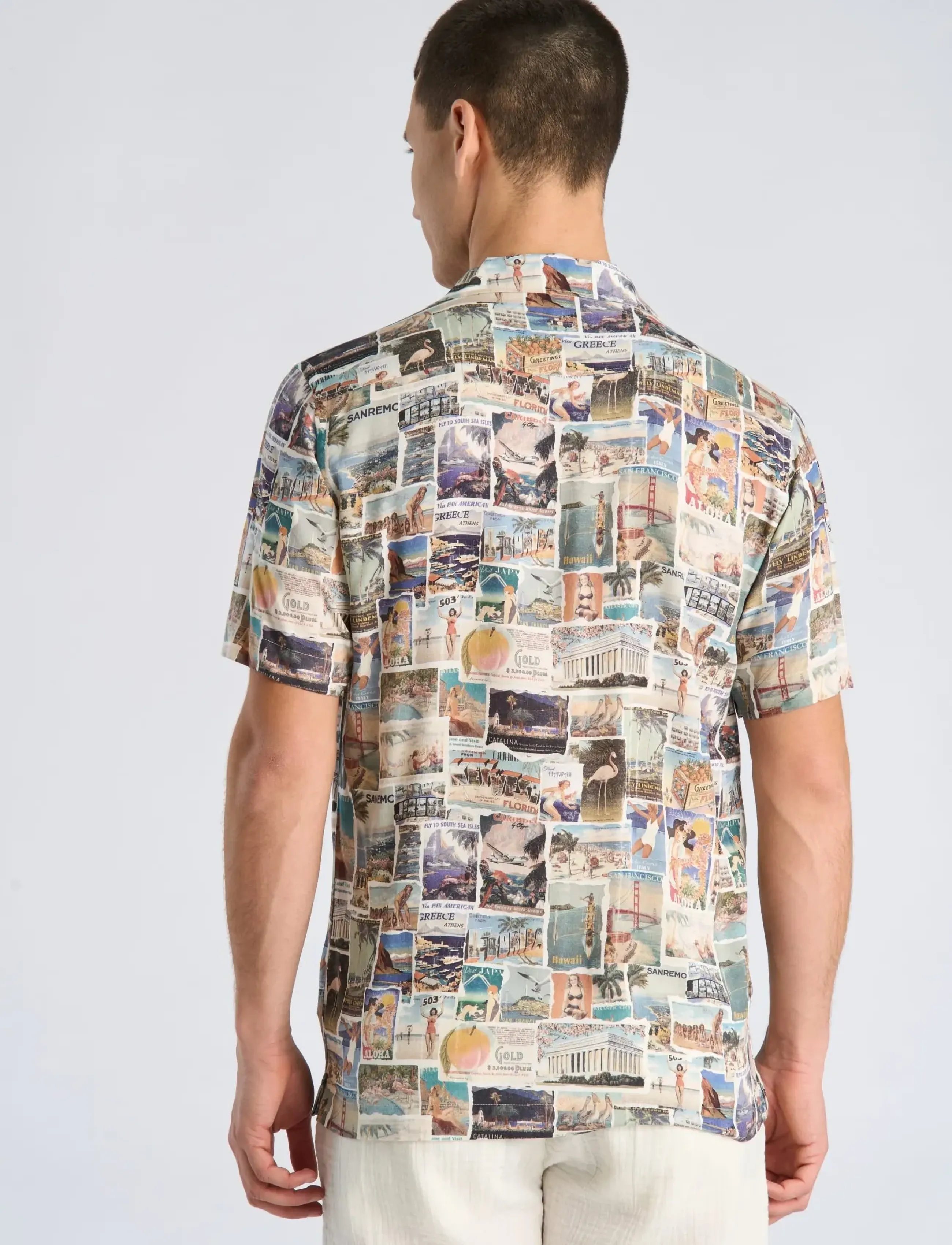 Lindbergh - AOP vintage viscose shirt S/S - mønstrede skjorter - white - 4