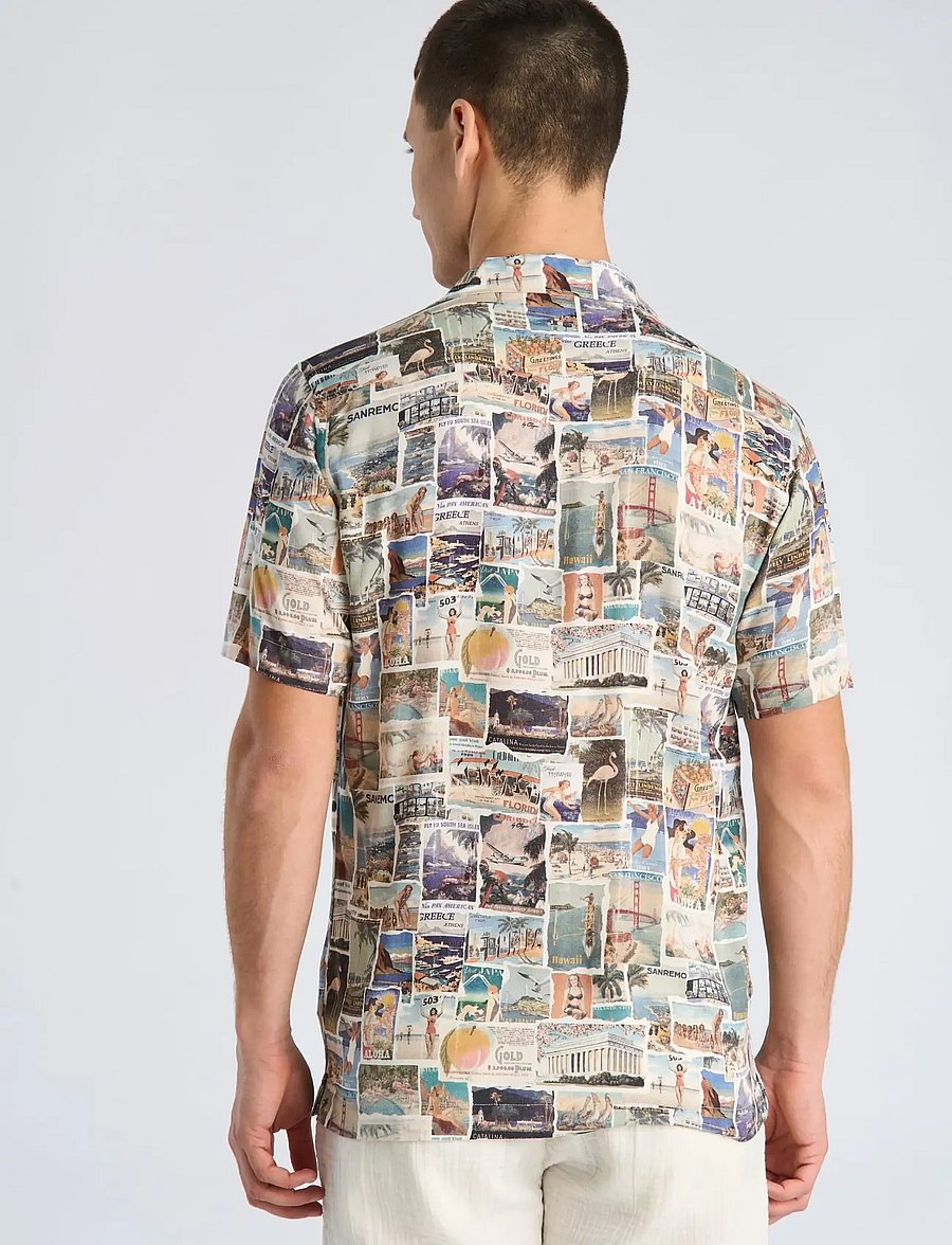Lindbergh - AOP vintage viscose shirt S/S - mønstrede skjorter - white - 4
