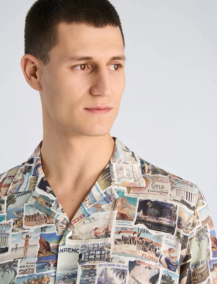 Lindbergh - AOP vintage viscose shirt S/S - mønstrede skjorter - white - 5
