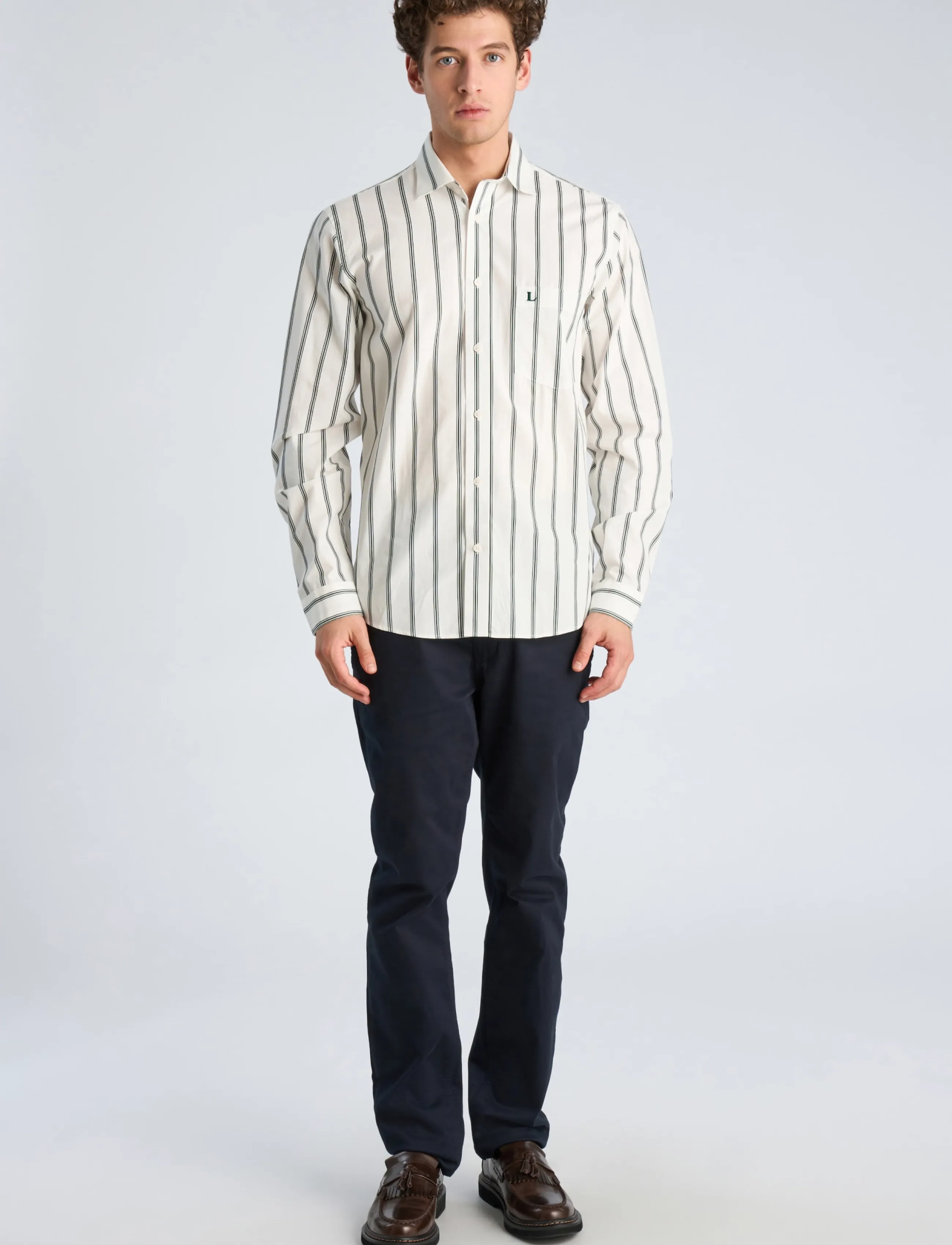 Lindbergh Striped dobby shirt L/S - Mustriga särgid - OFF WHITE / white