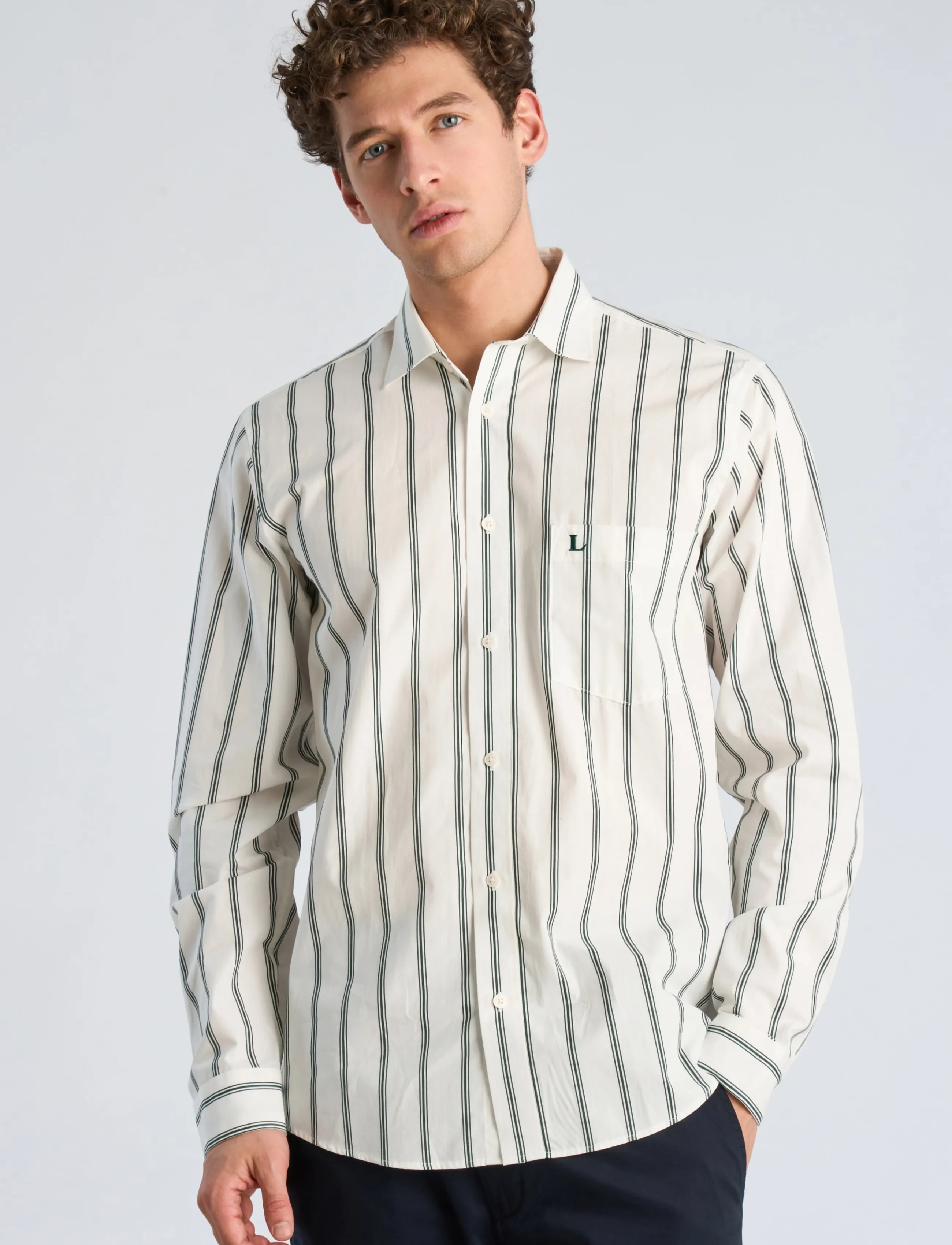Lindbergh - Striped dobby shirt L/S - off white - 3