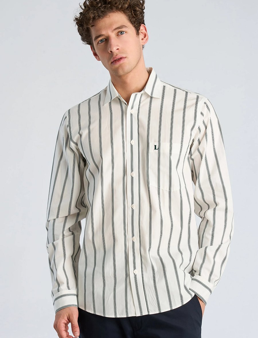 Lindbergh - Striped dobby shirt L/S - off white - 3