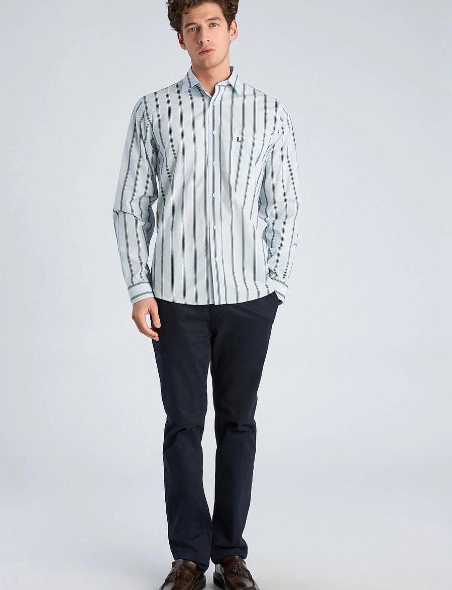 Lindbergh - Striped dobby shirt L/S - pastel blue - 0