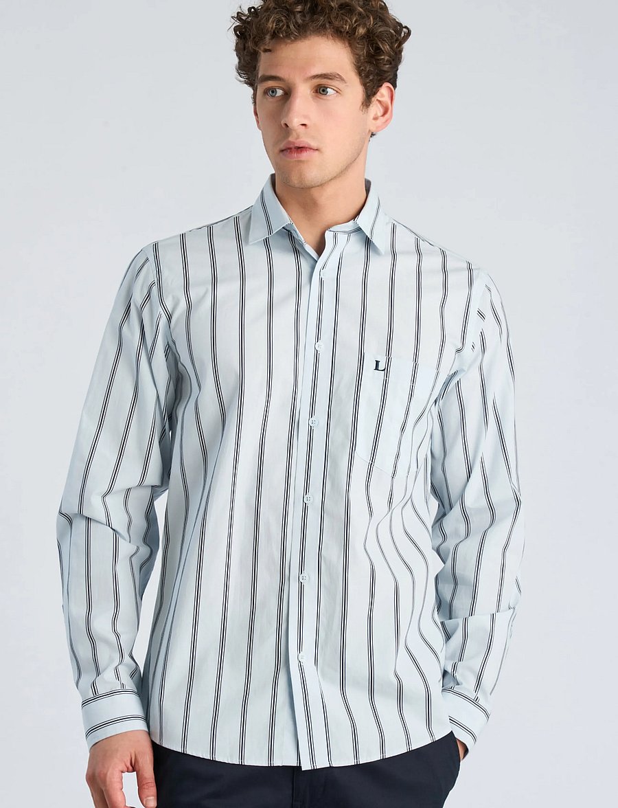 Lindbergh - Striped dobby shirt L/S - pastel blue - 3