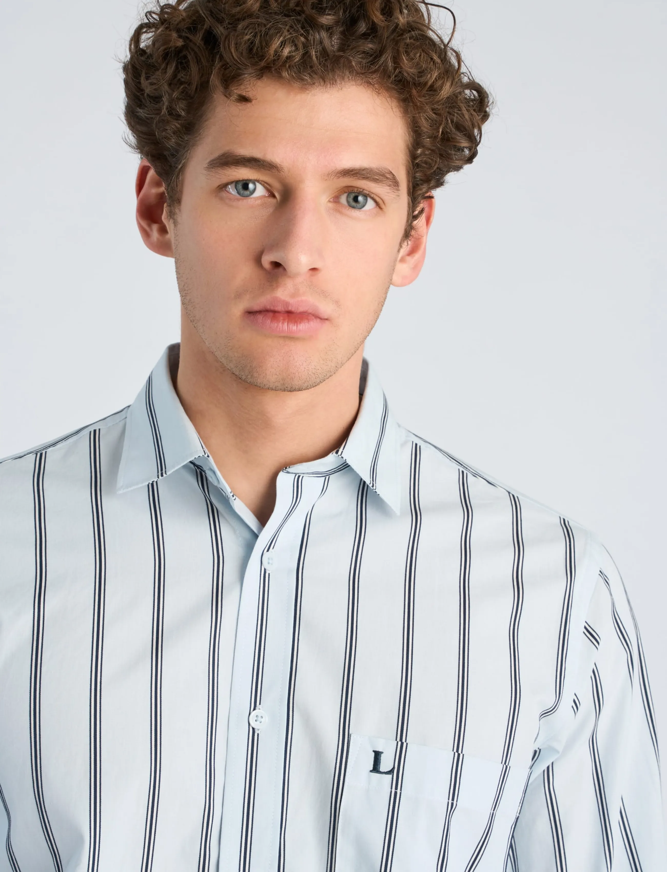 Lindbergh - Striped dobby shirt L/S - pastel blue - 5