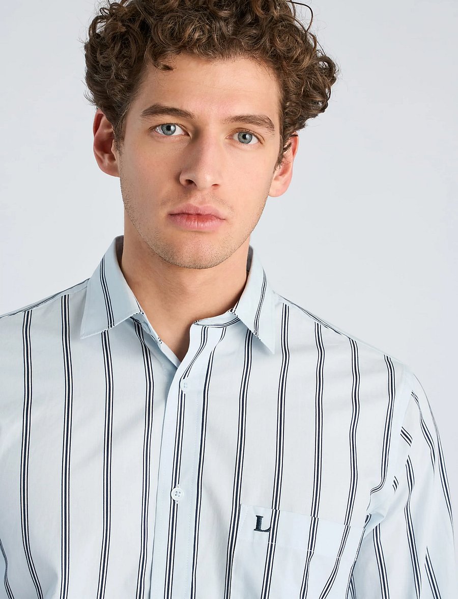 Lindbergh - Striped dobby shirt L/S - pastel blue - 5