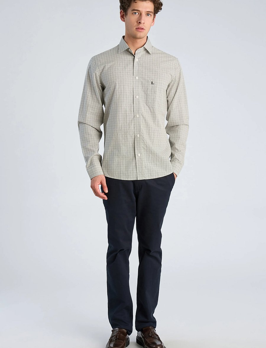Lindbergh - Plain small checked shirt L/S - karierte hemden - dk green - 0