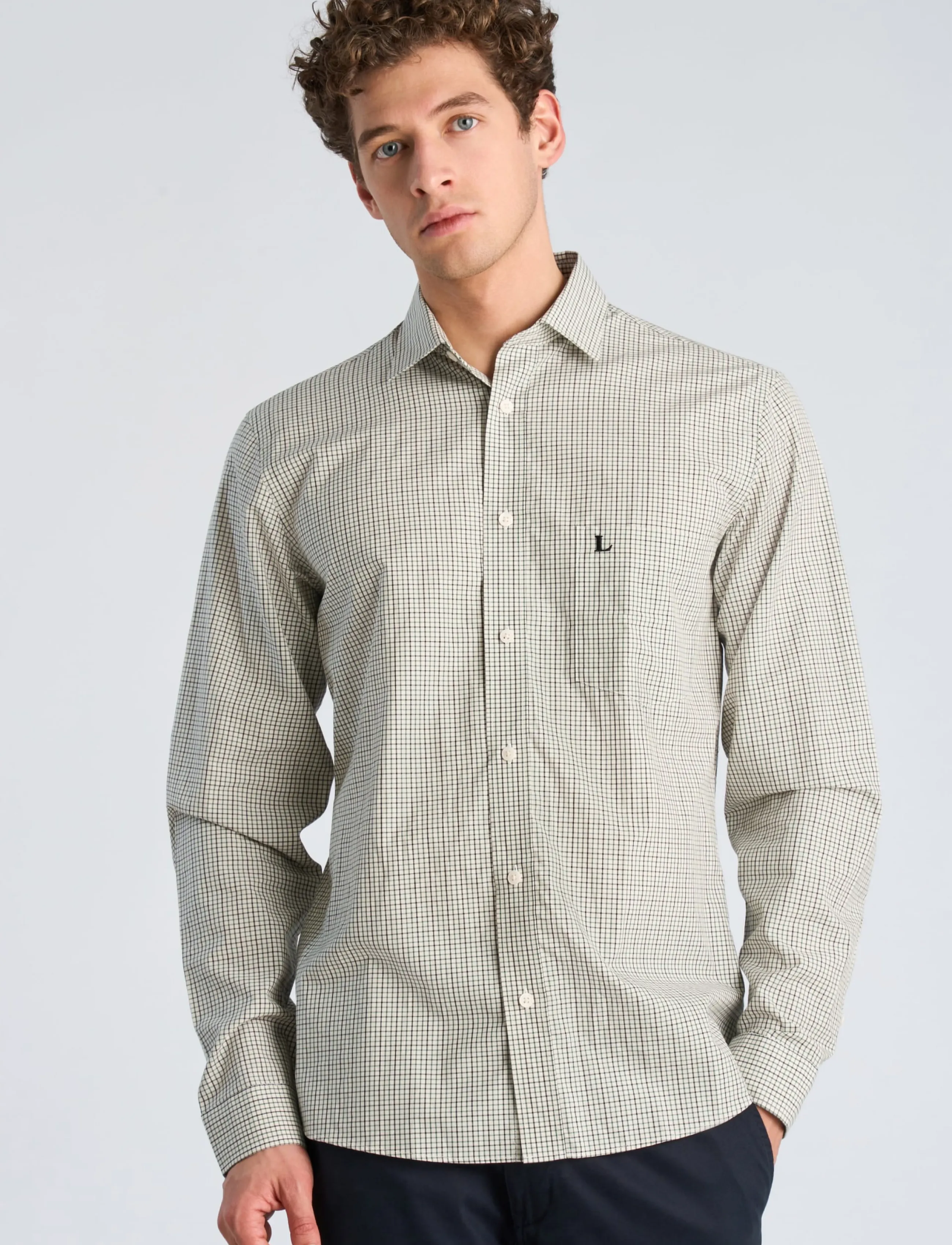 Lindbergh - Plain small checked shirt L/S - dk green - 3