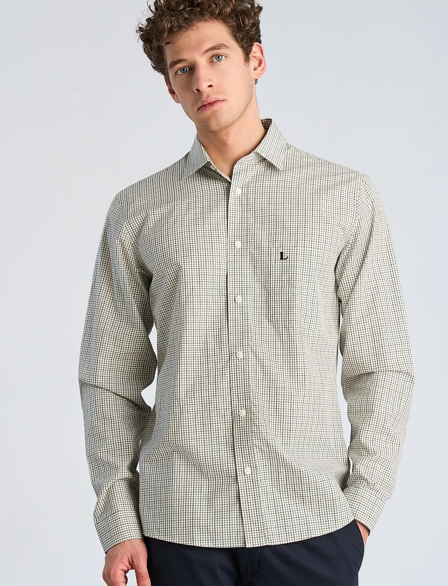 Lindbergh - Plain small checked shirt L/S - karierte hemden - dk green - 3