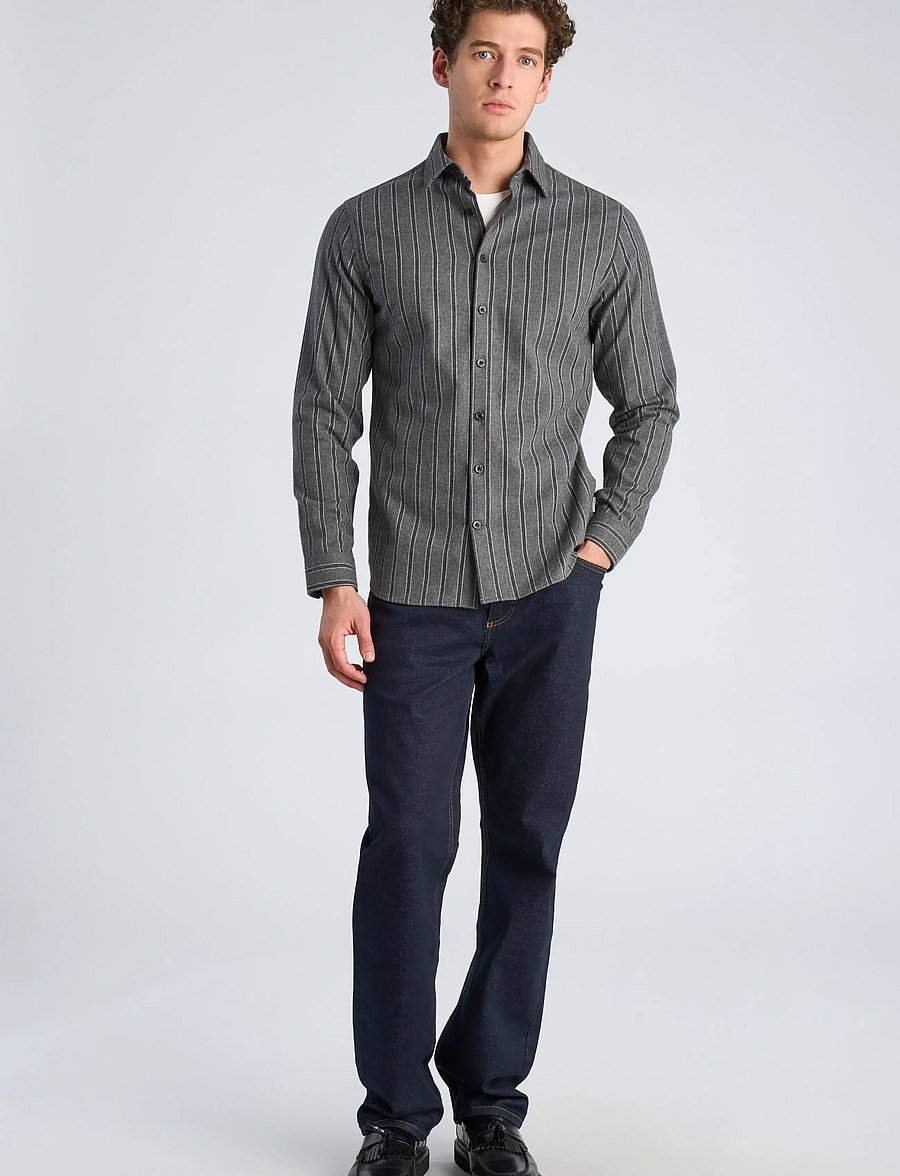 Lindbergh - Brushed striped shirt L/S - flanell-hemden - dk grey mel - 0