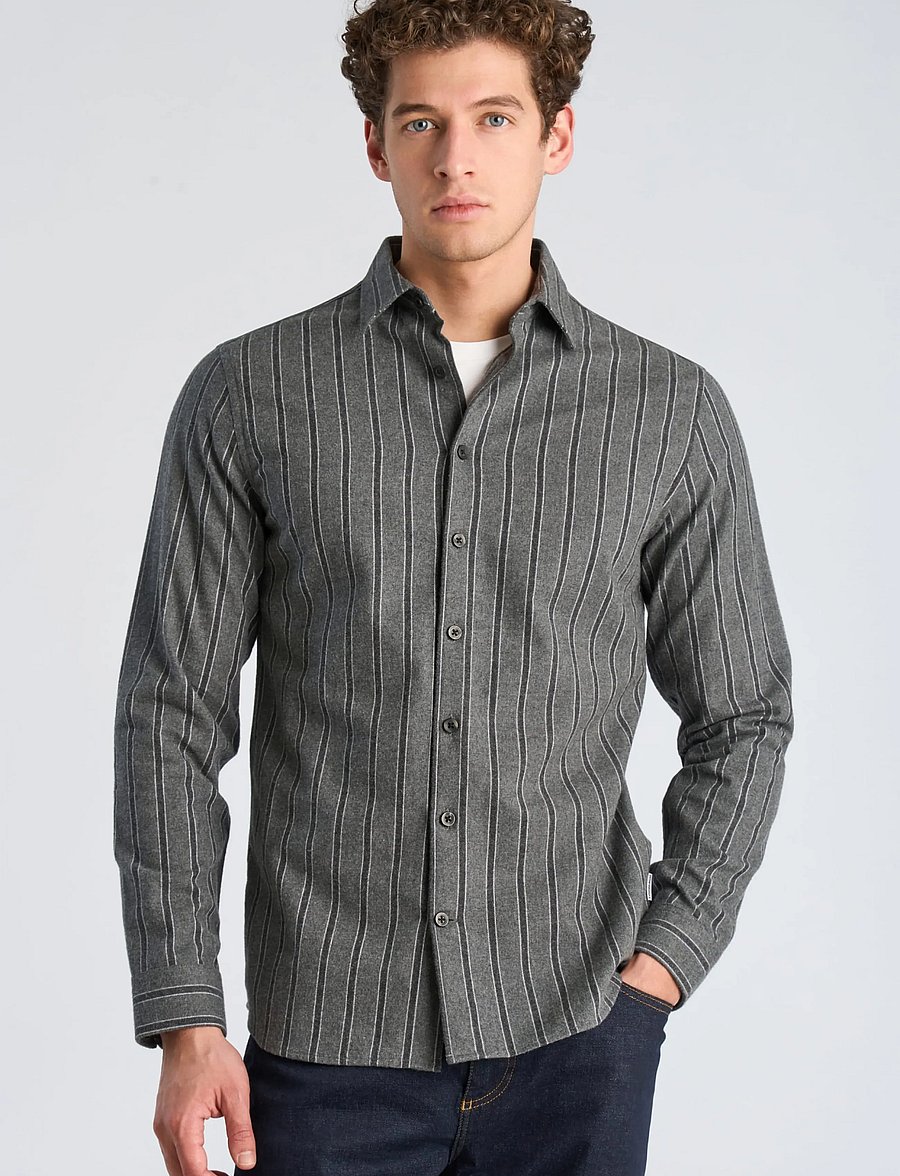 Lindbergh - Brushed striped shirt L/S - flanell-hemden - dk grey mel - 3