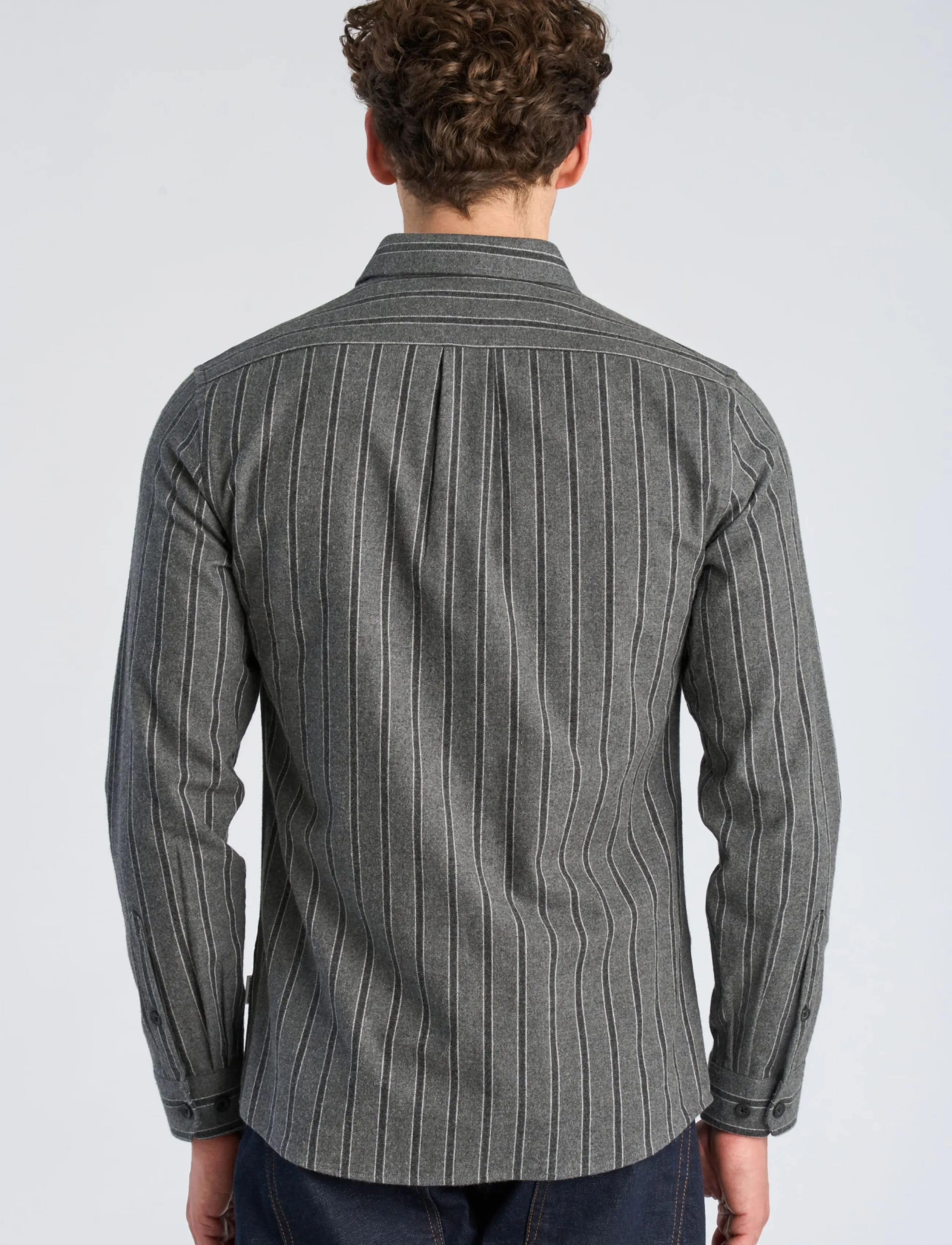 Lindbergh - Brushed striped shirt L/S - dk grey mel - 4