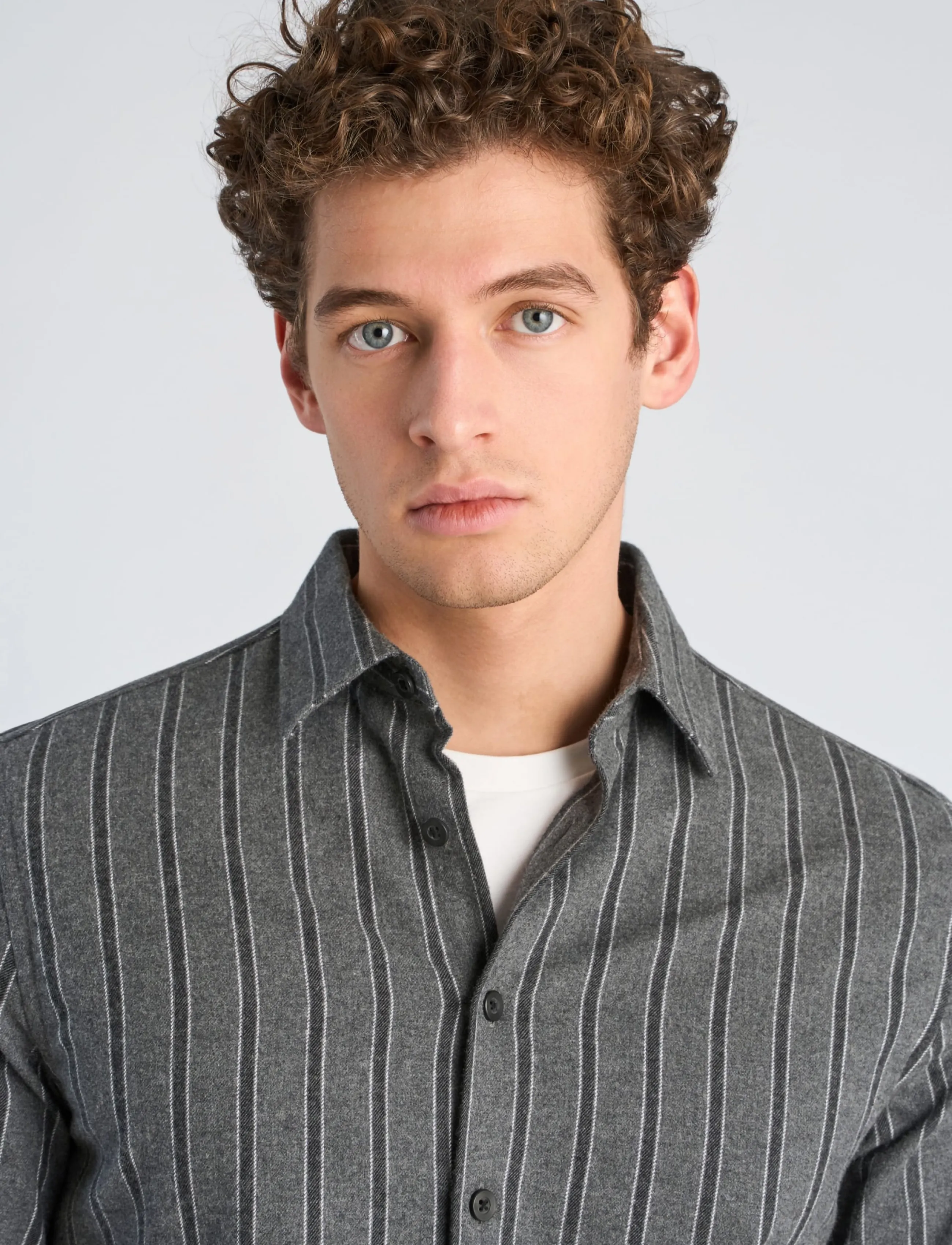 Lindbergh - Brushed striped shirt L/S - dk grey mel - 5