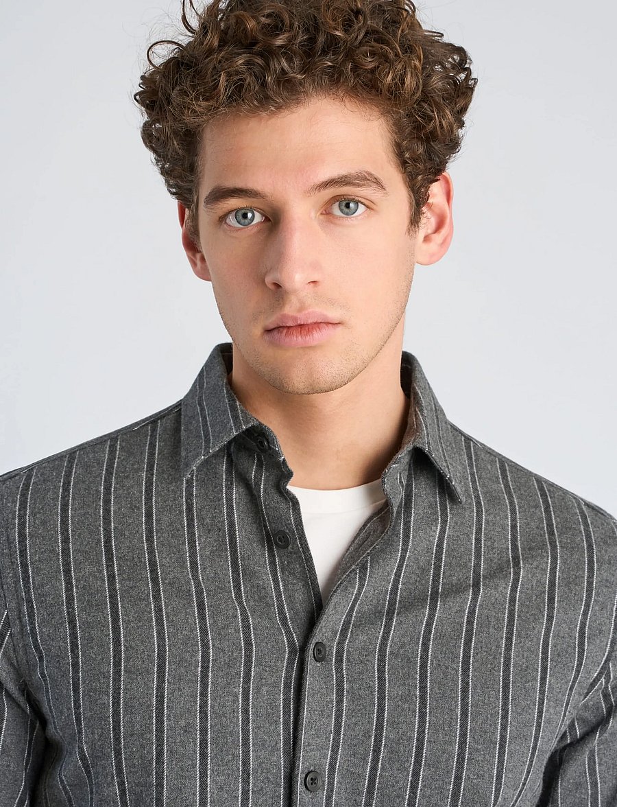 Lindbergh - Brushed striped shirt L/S - flanell-hemden - dk grey mel - 5