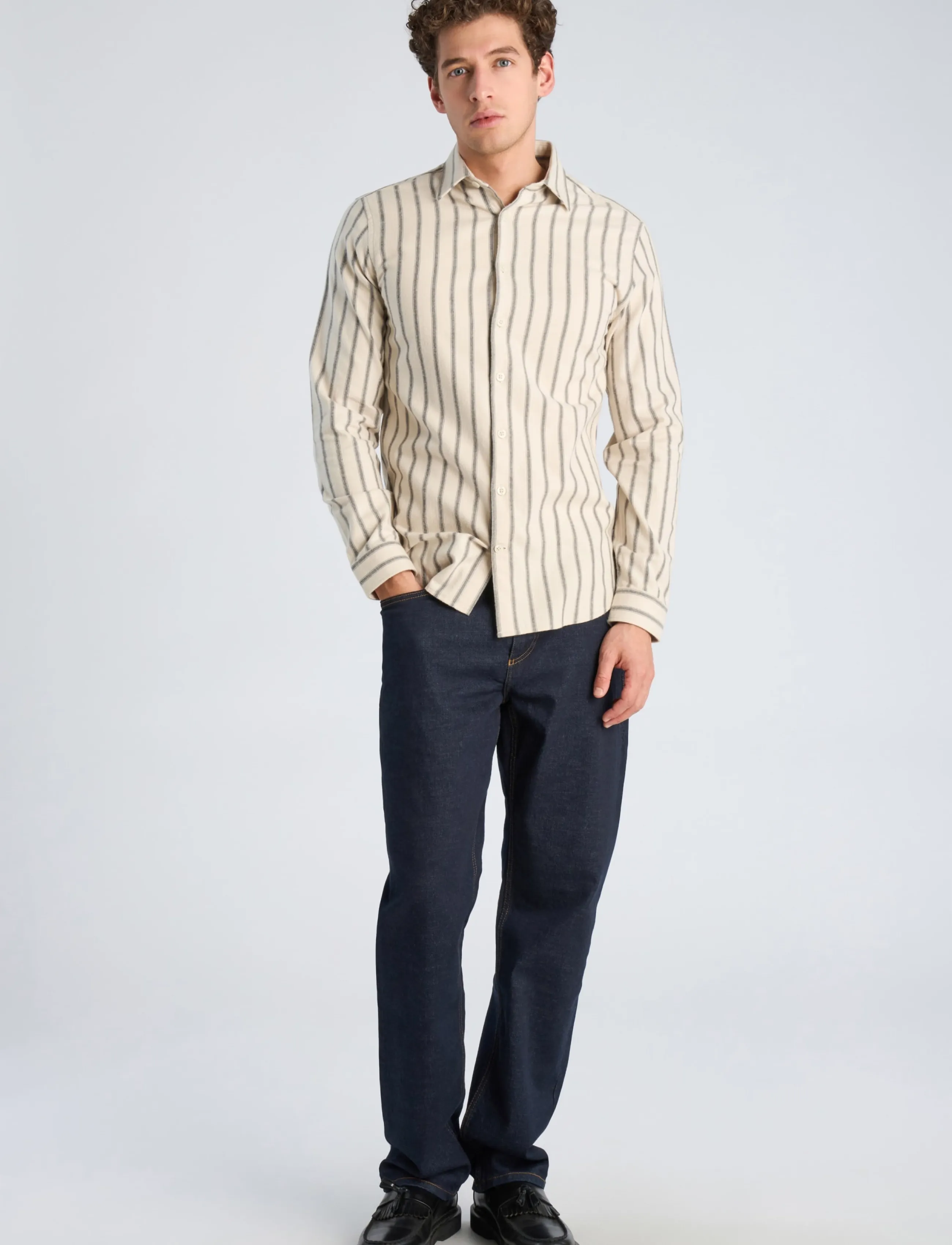 Lindbergh Brushed striped shirt L/S - Lindbergh - IVORY / cream