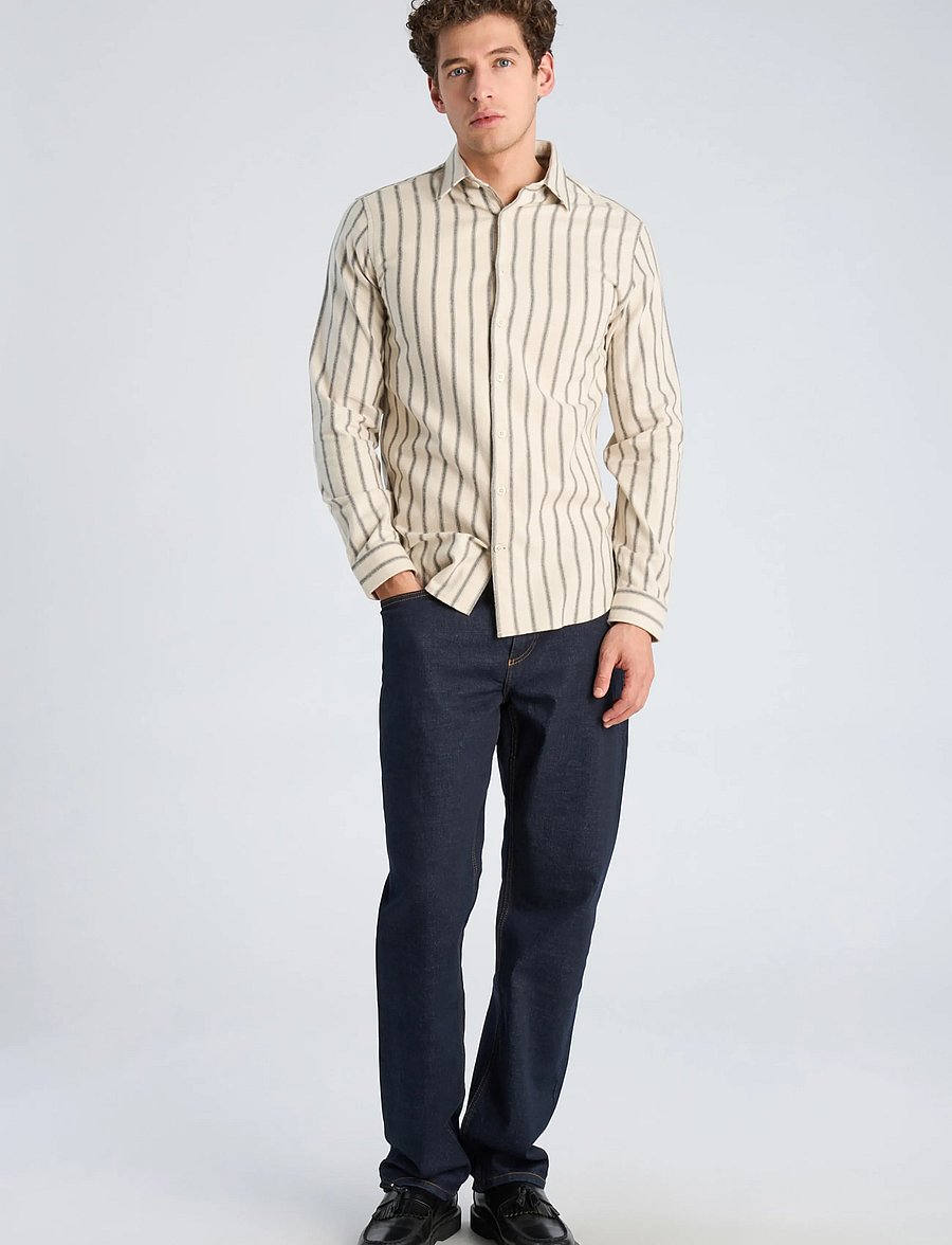 Lindbergh - Brushed striped shirt L/S - flanell-hemden - ivory - 0