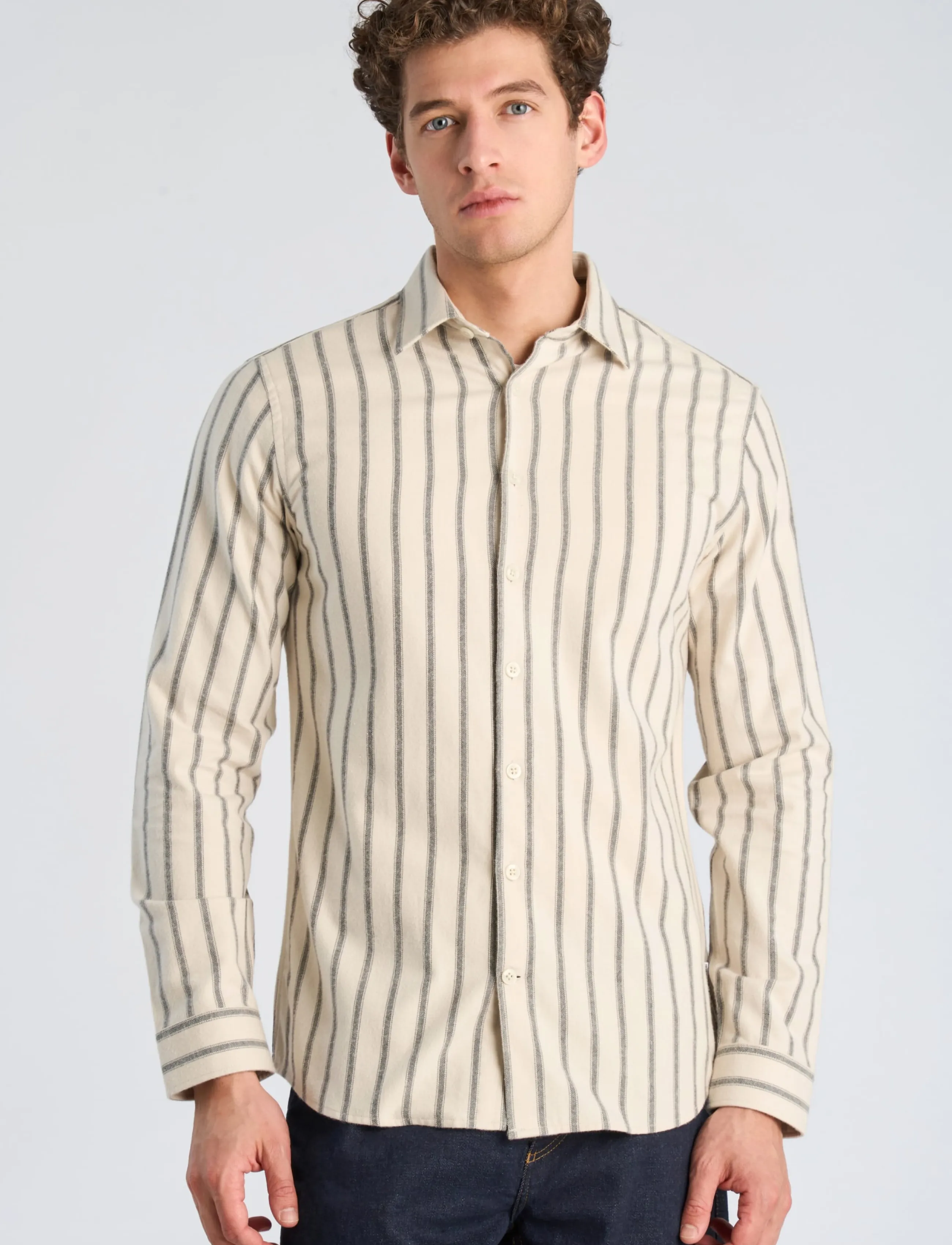 Lindbergh - Brushed striped shirt L/S - ivory - 3
