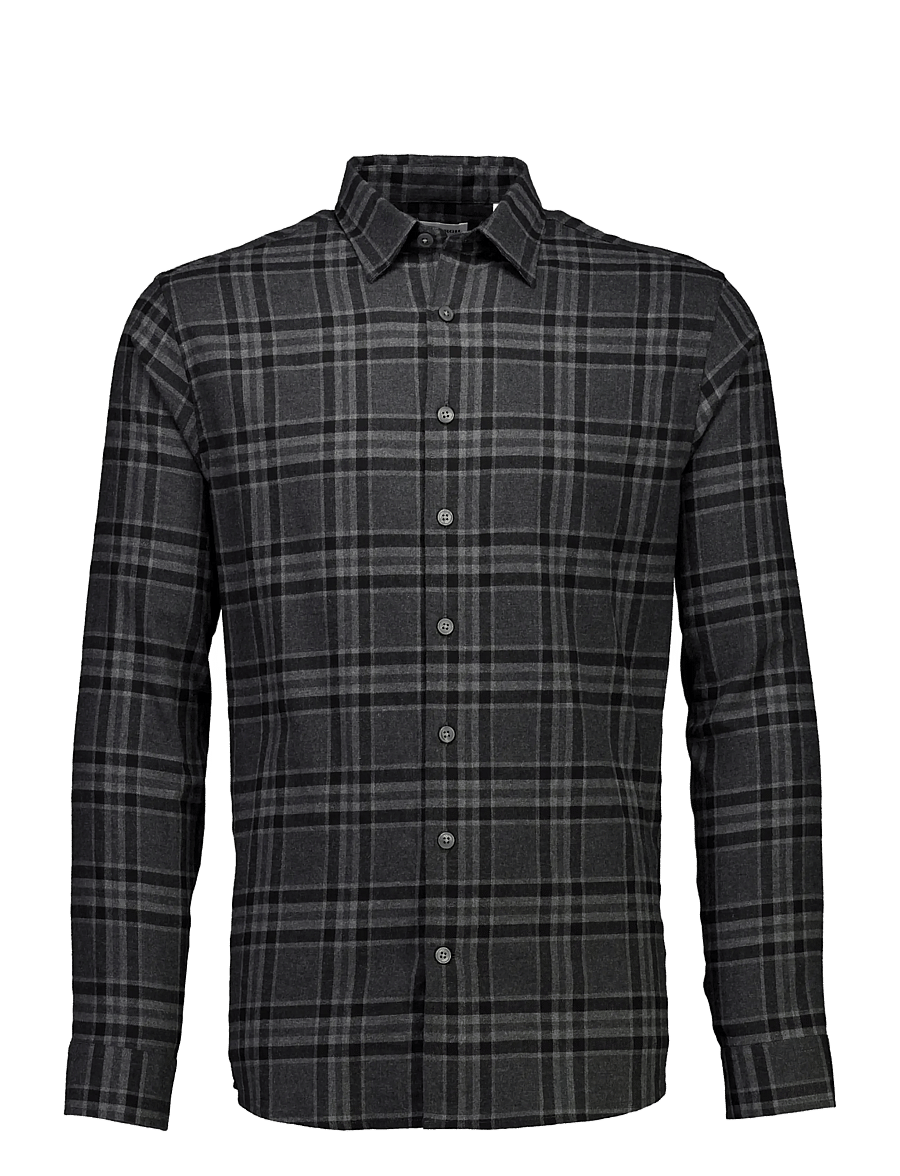Lindbergh - Brushed check shirt L/S - flannel shirts - dk grey mel - 1