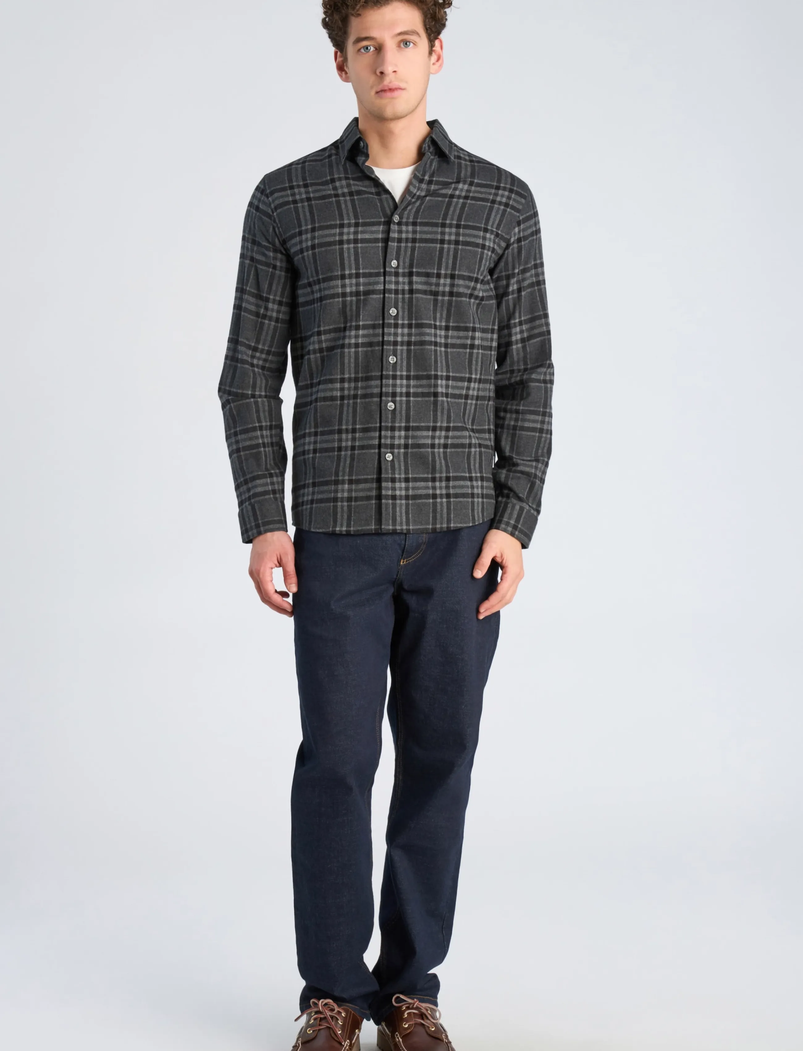 Lindbergh Brushed check shirt L/S - Karierte Hemden - DK GREY MEL / grey