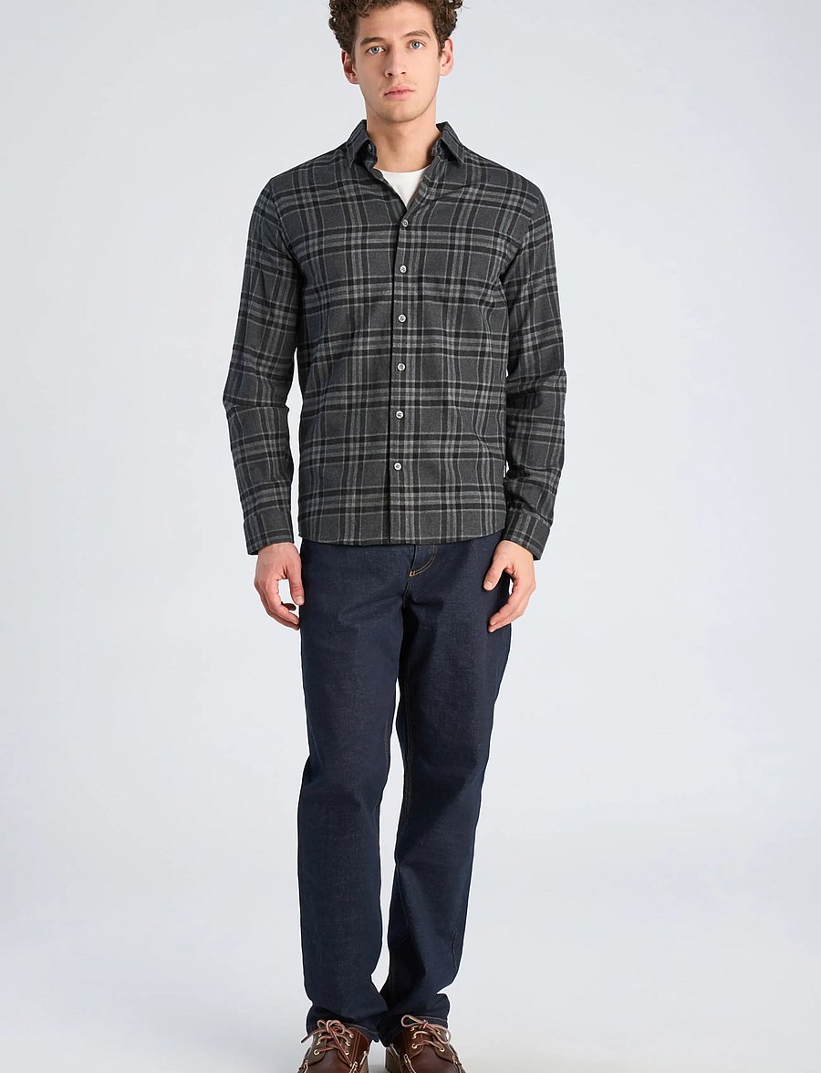 Lindbergh - Brushed check shirt L/S - flannel shirts - dk grey mel - 0