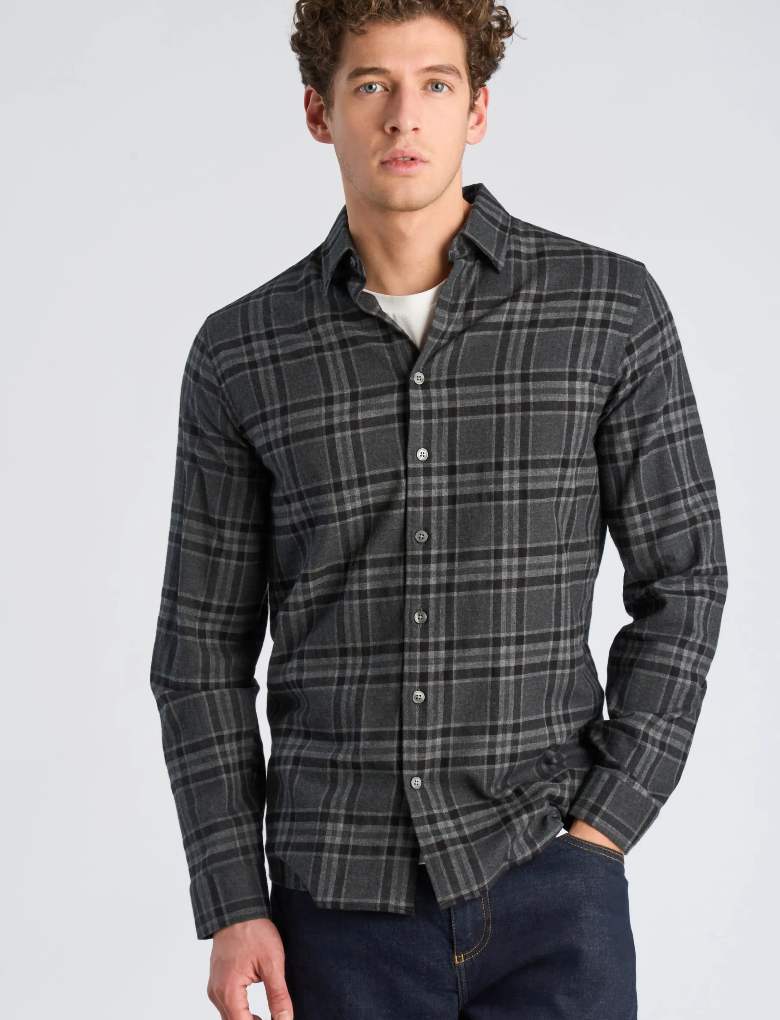 Lindbergh - Brushed check shirt L/S - dk grey mel - 3