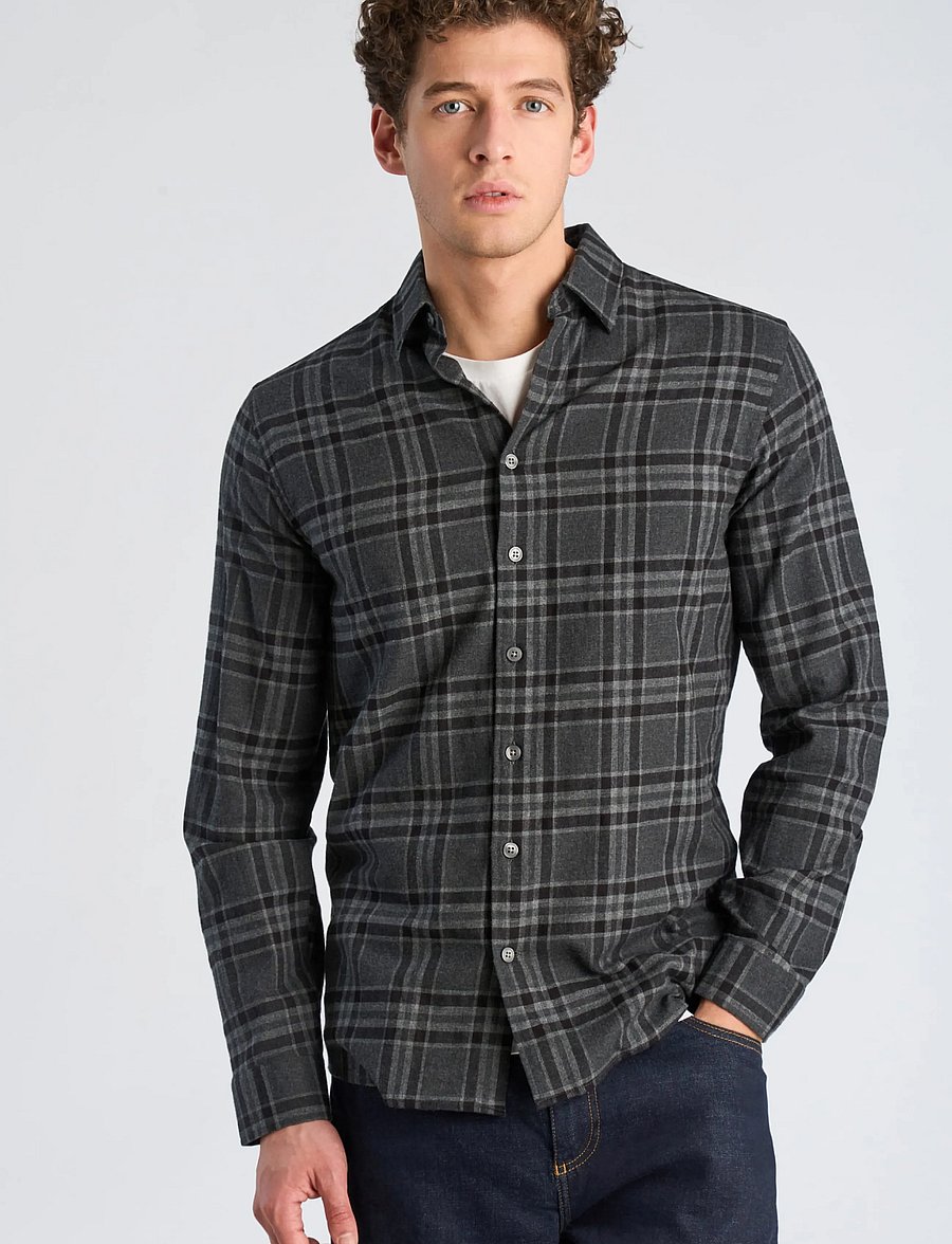 Lindbergh - Brushed check shirt L/S - flannel shirts - dk grey mel - 3