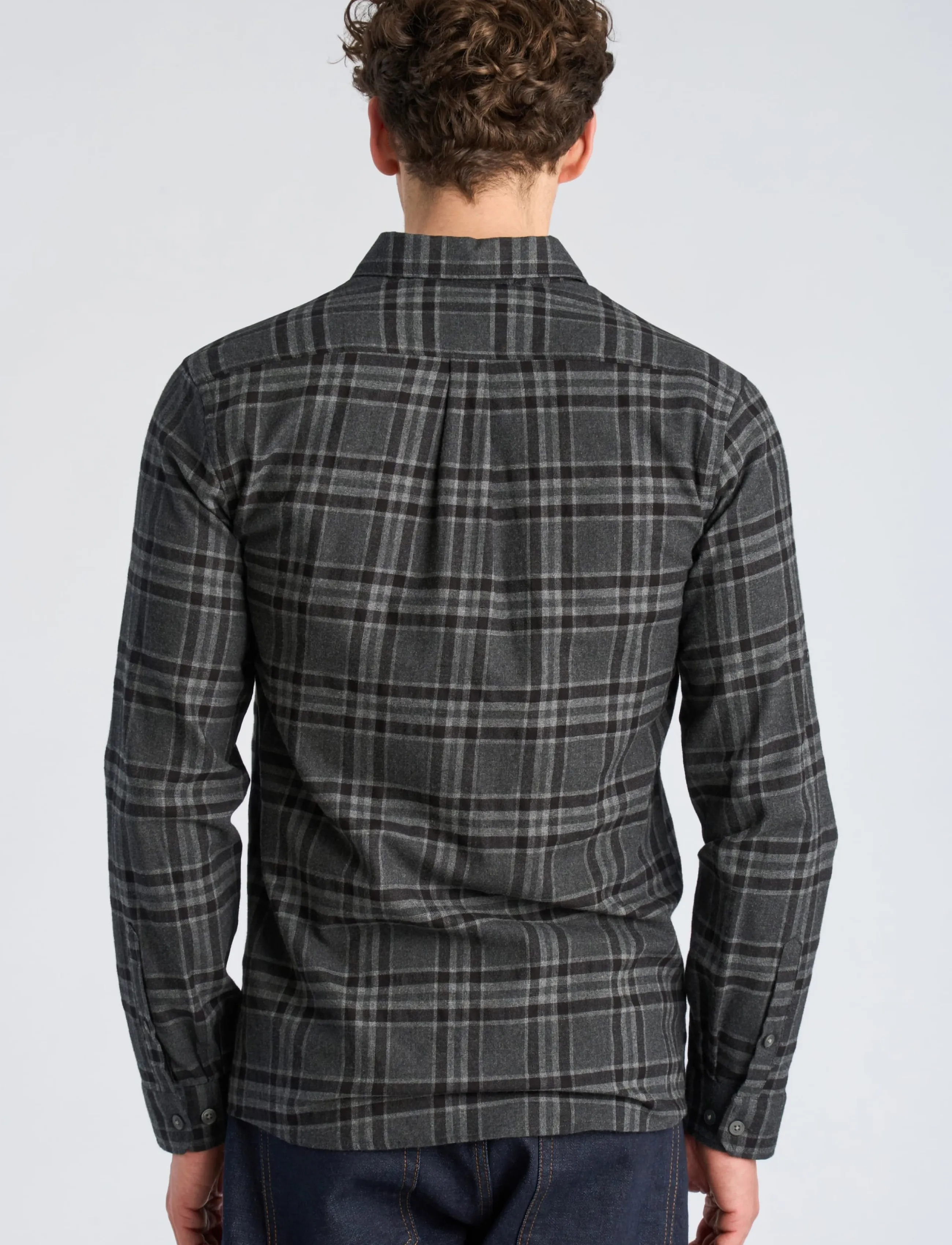 Lindbergh - Brushed check shirt L/S - dk grey mel - 4