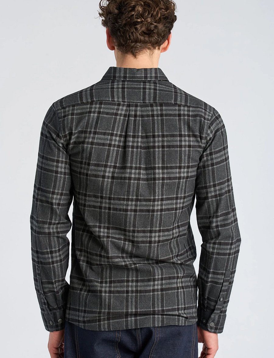 Lindbergh - Brushed check shirt L/S - flannel shirts - dk grey mel - 4