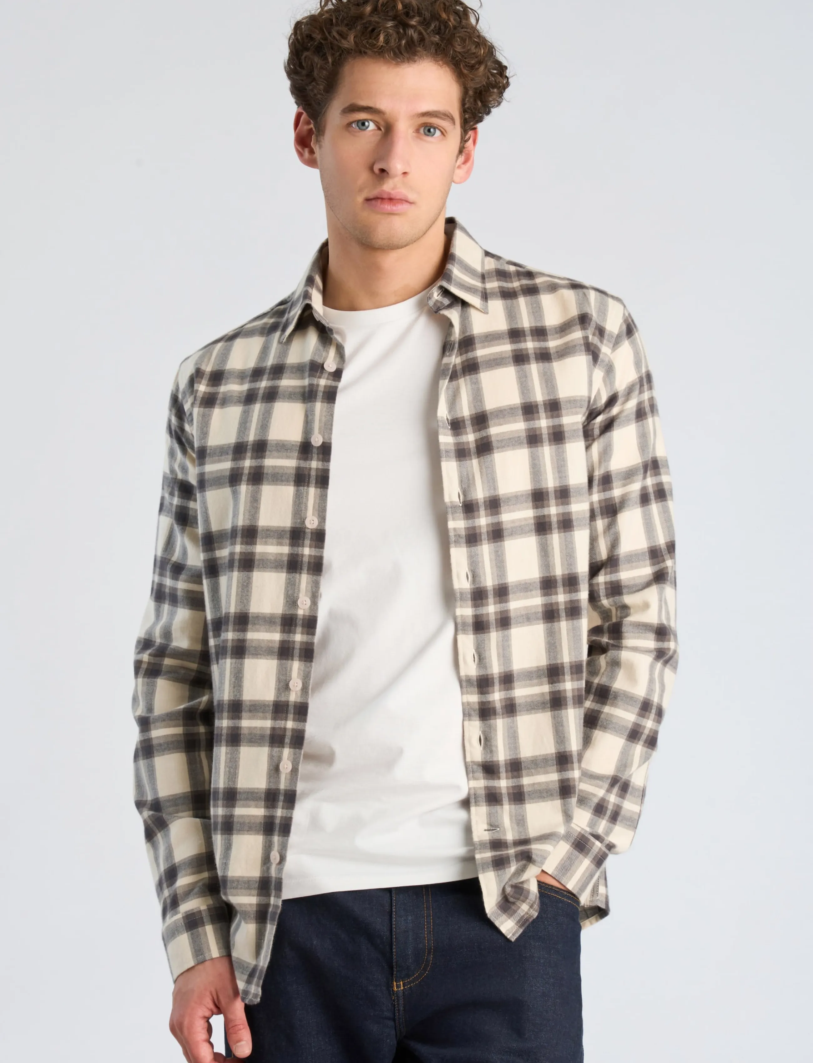 Lindbergh - Brushed check shirt L/S - ivory - 3