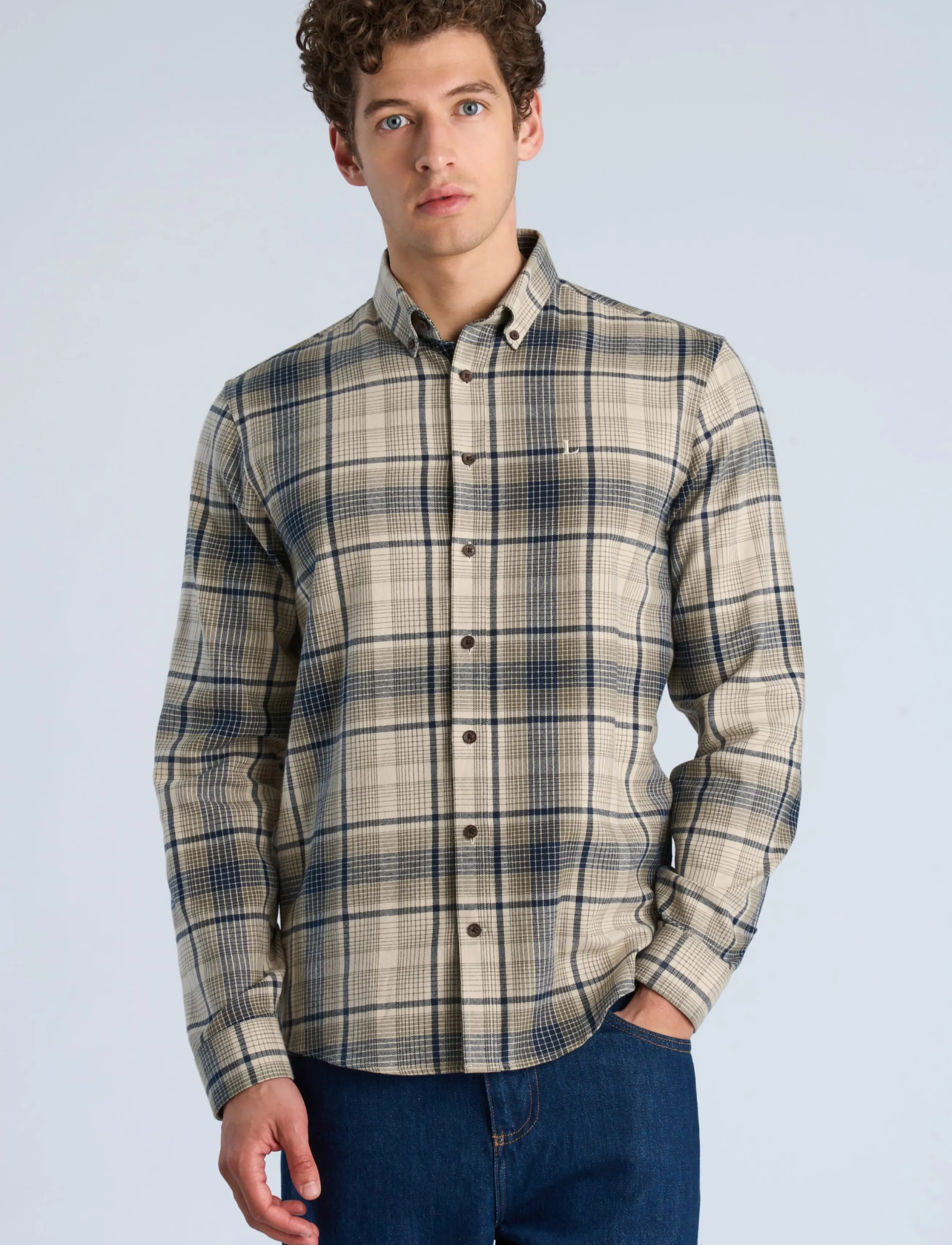 Lindbergh Checked Brushed Shirt L/S rutiga skjortor herr – bild 2