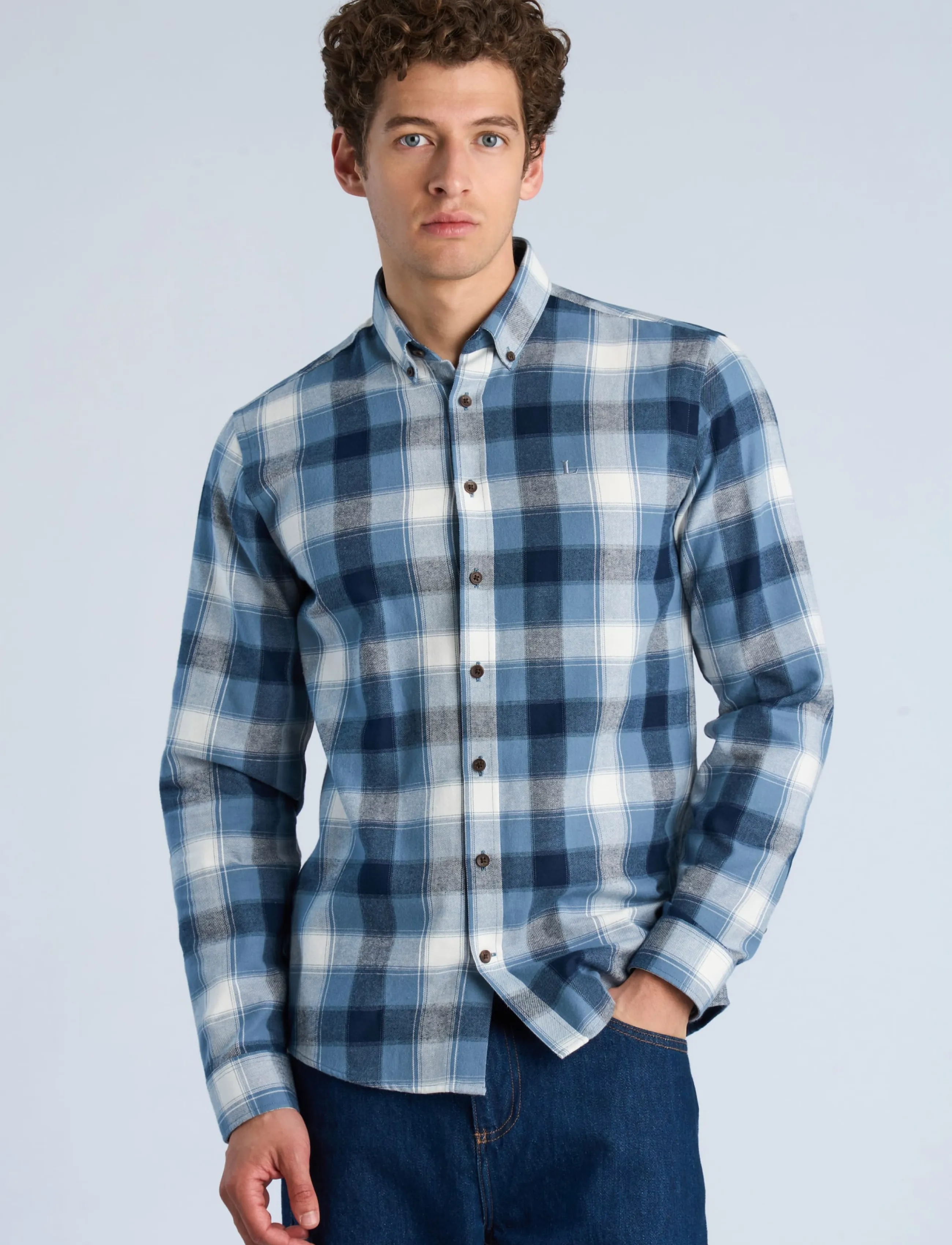 Lindbergh Checked Brushed Shirt L/S rutiga skjortor herr – bild 2