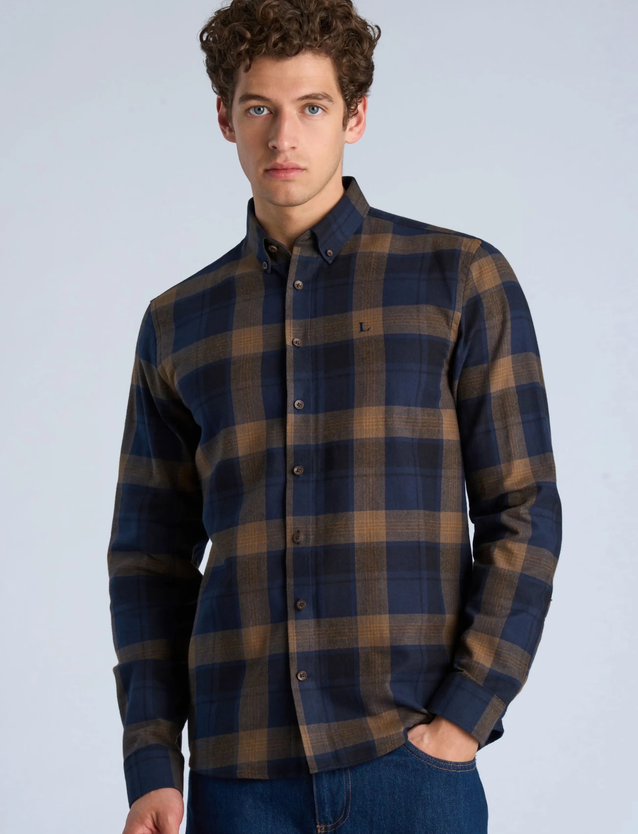Lindbergh Checked Brushed Shirt L/S rutiga skjortor herr – bild 2