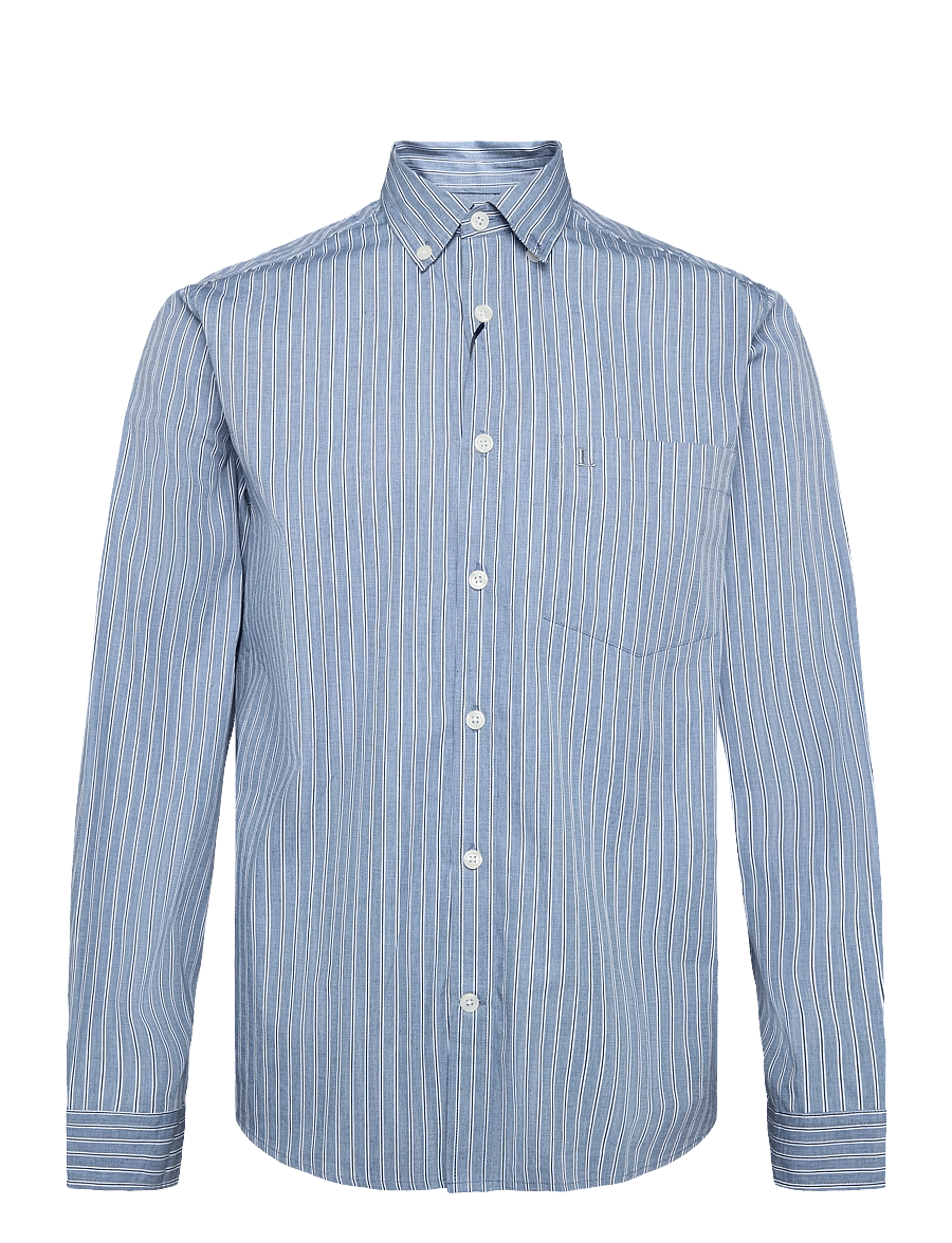 Lindbergh - Striped cotton shirt L/S - striped shirts - dk blue - 0