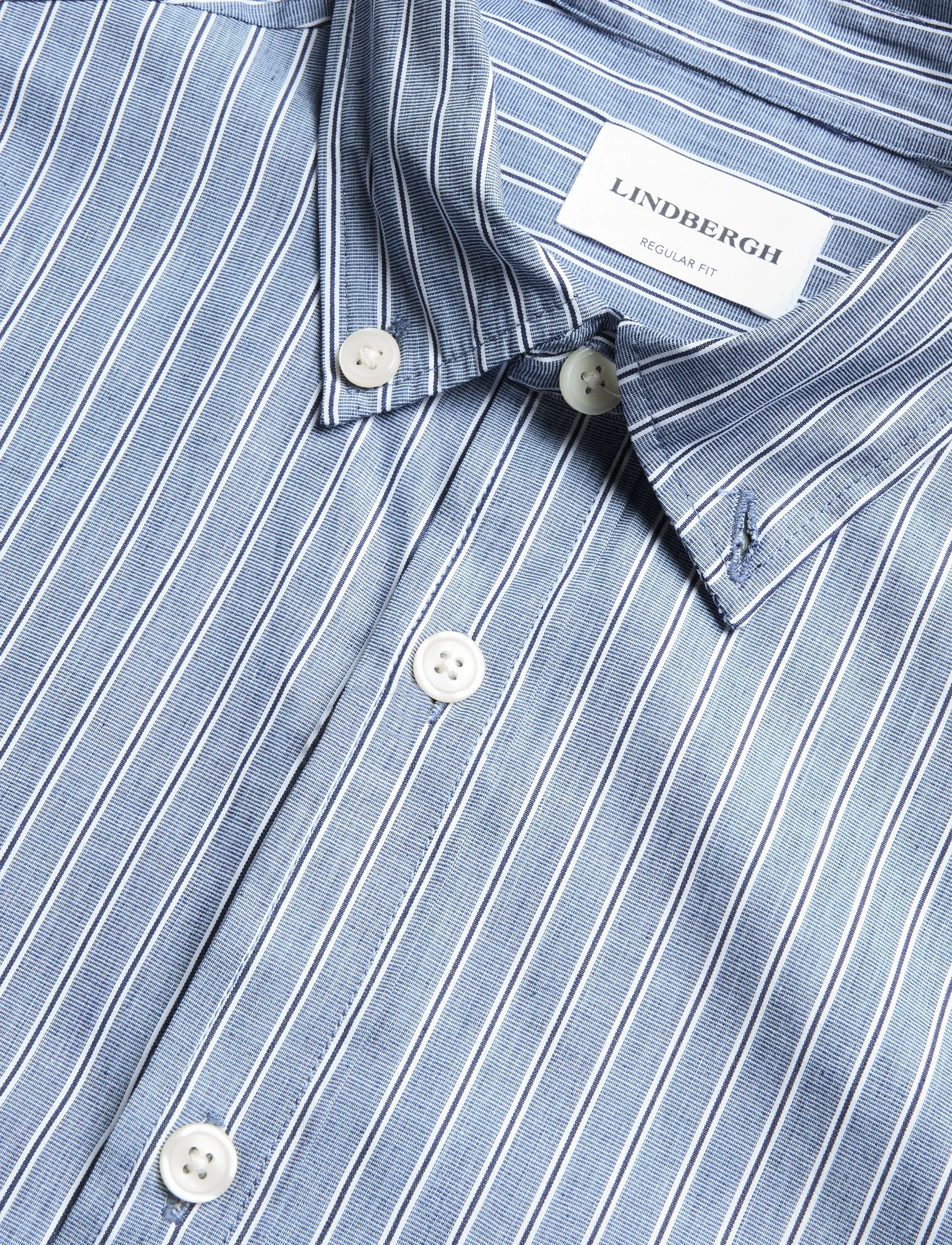 Lindbergh - Striped cotton shirt L/S - striped shirts - dk blue - 2